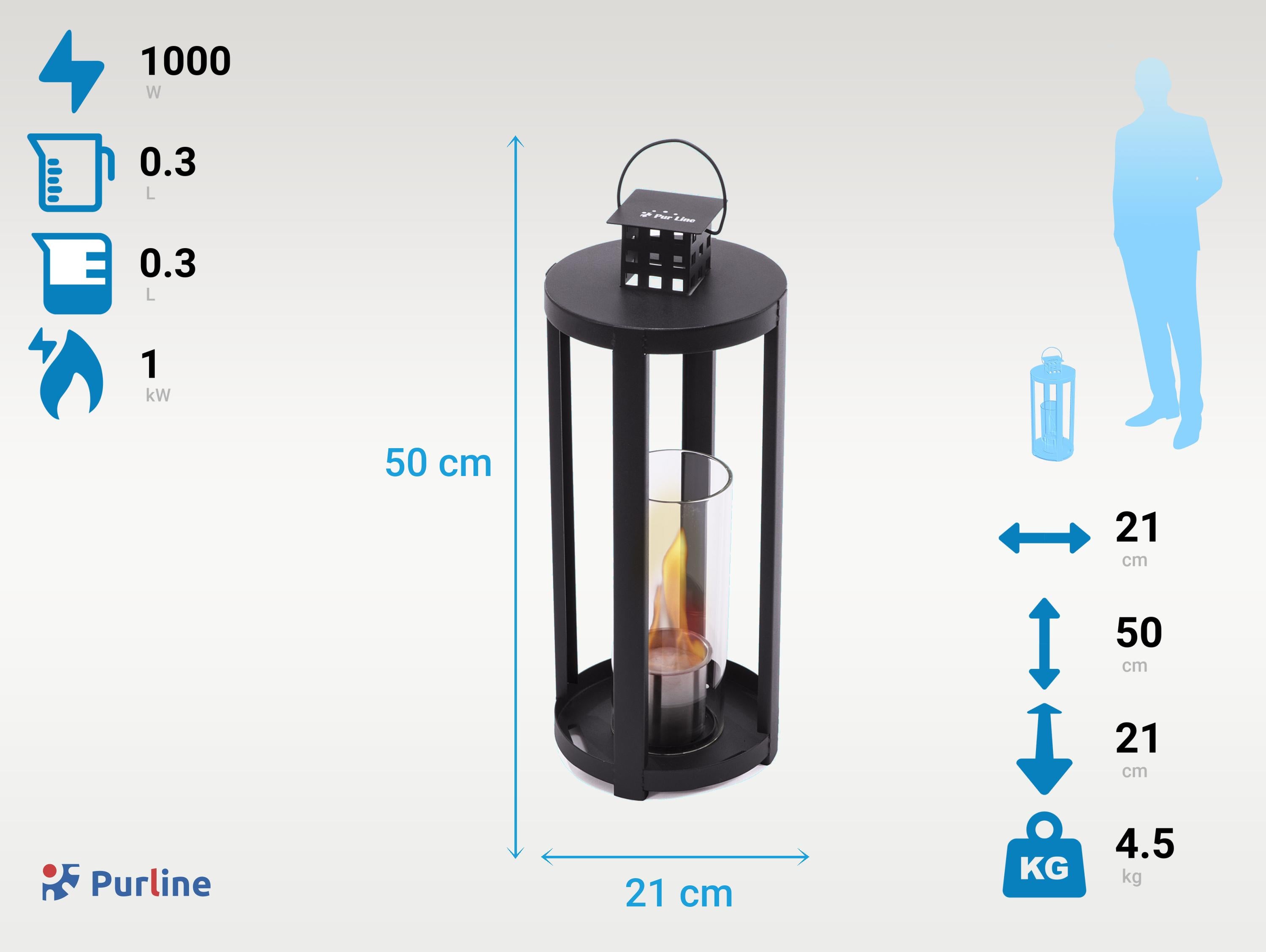 Lanterne à l'éthanol allongée en acier inoxydable noir