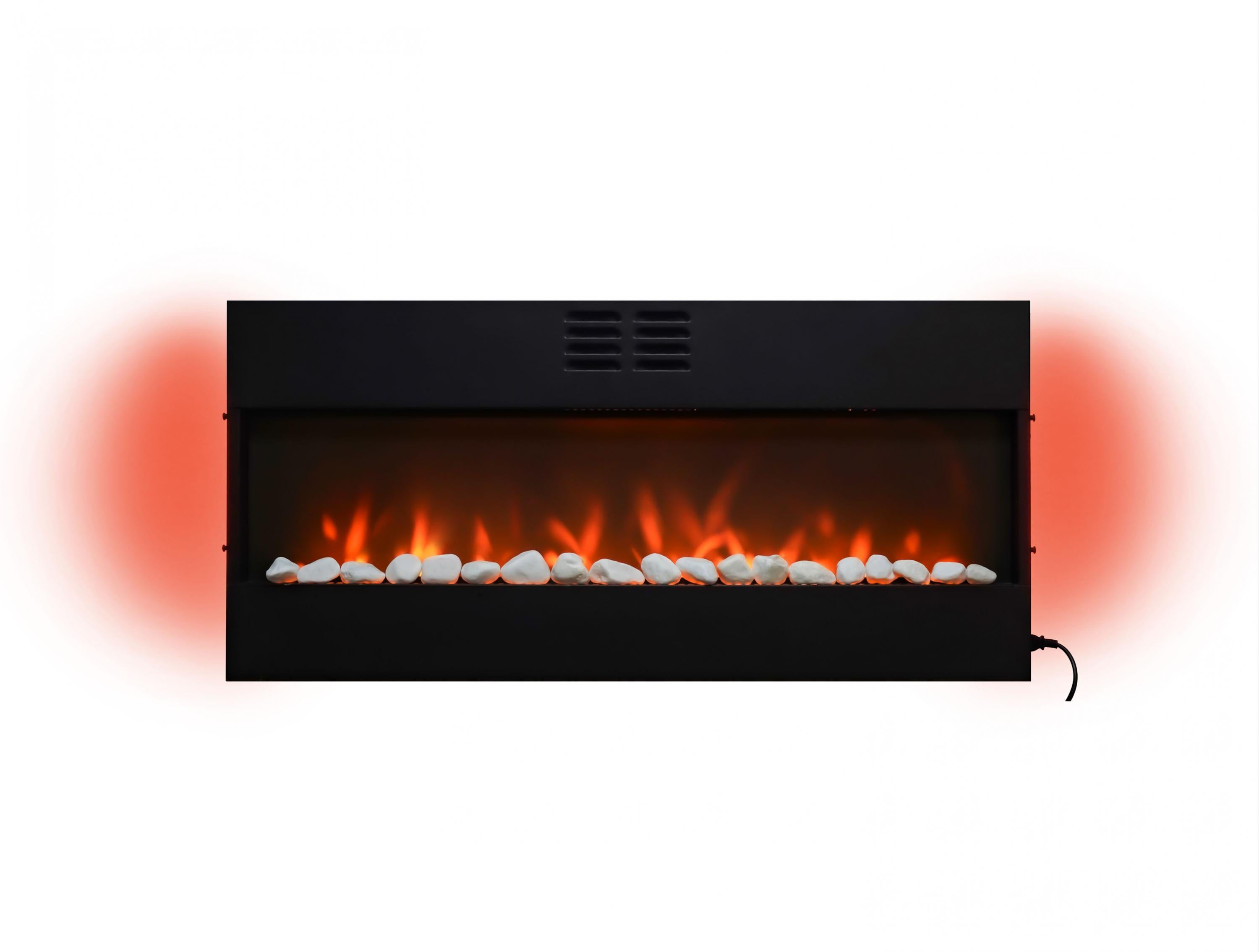 Puissance maximale 2000 W Cheminée électrique panoramique avec éclairage LED d'ambiance et panneau frontal blanc