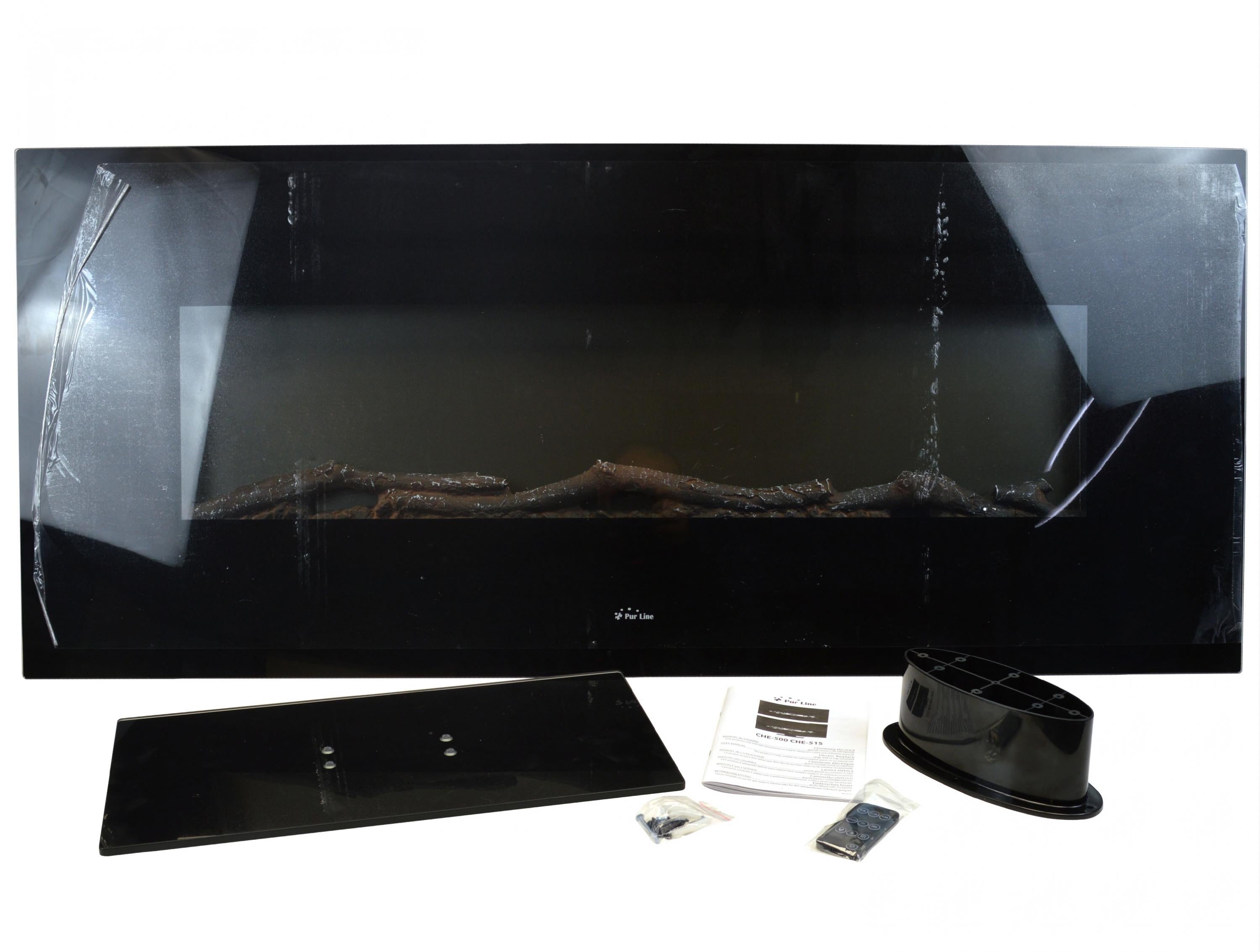 Puissance maximale 1600 W Cheminée électrique panoramique en verre trempé noir