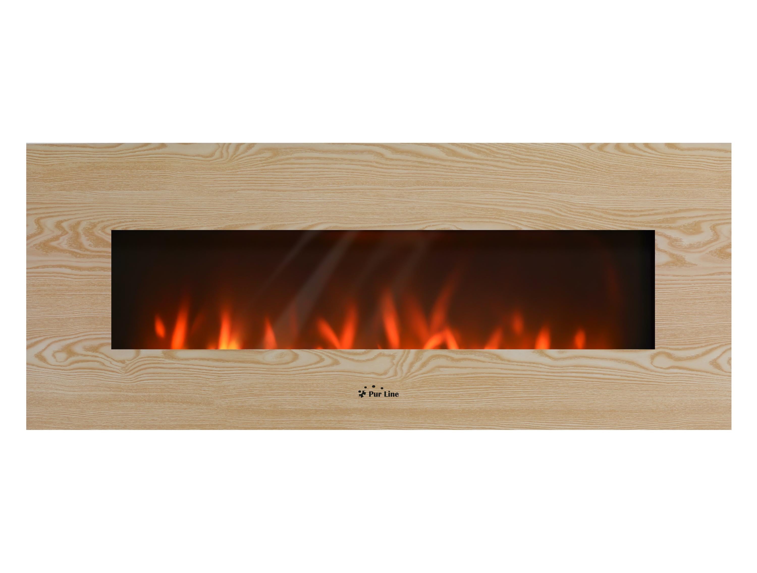 Cheminée électrique panoramique avec éclairage LED d'ambiance et panneau frontal en MDF