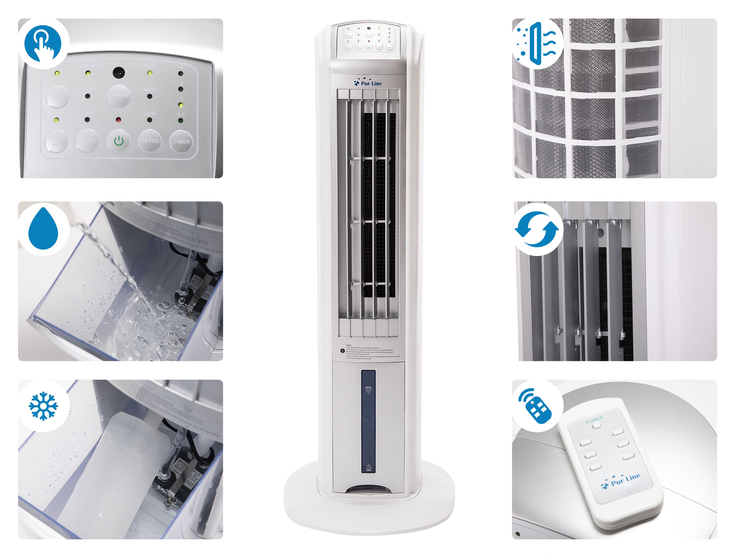 Puissance maximale 70 W Rafraichisseur d'air par évaporation 70W avec ioniseur et 3 vitesses
