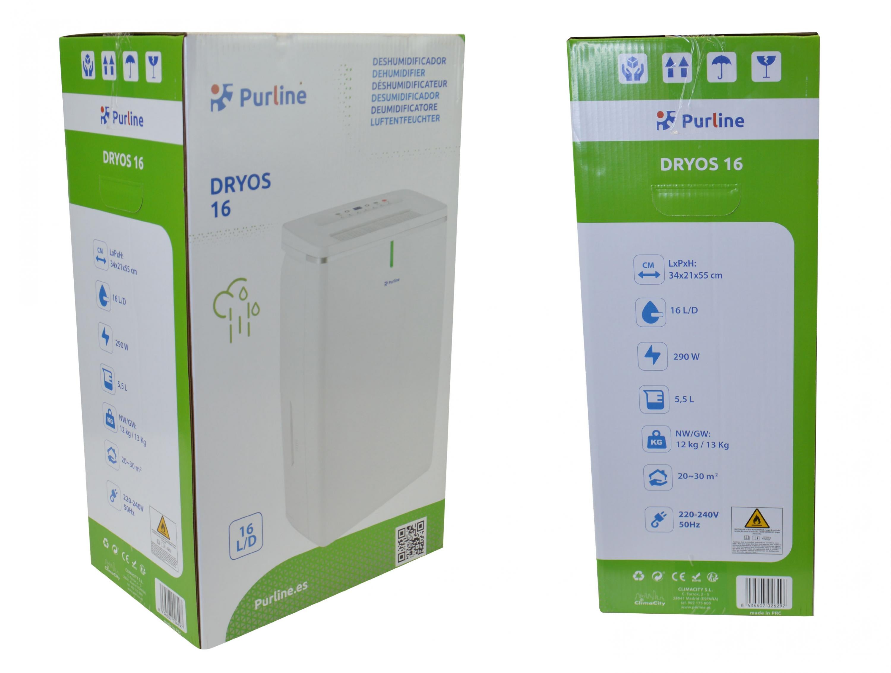 Consommation électrique 290 W Déshumidificateur avec compresseur 16 l/d