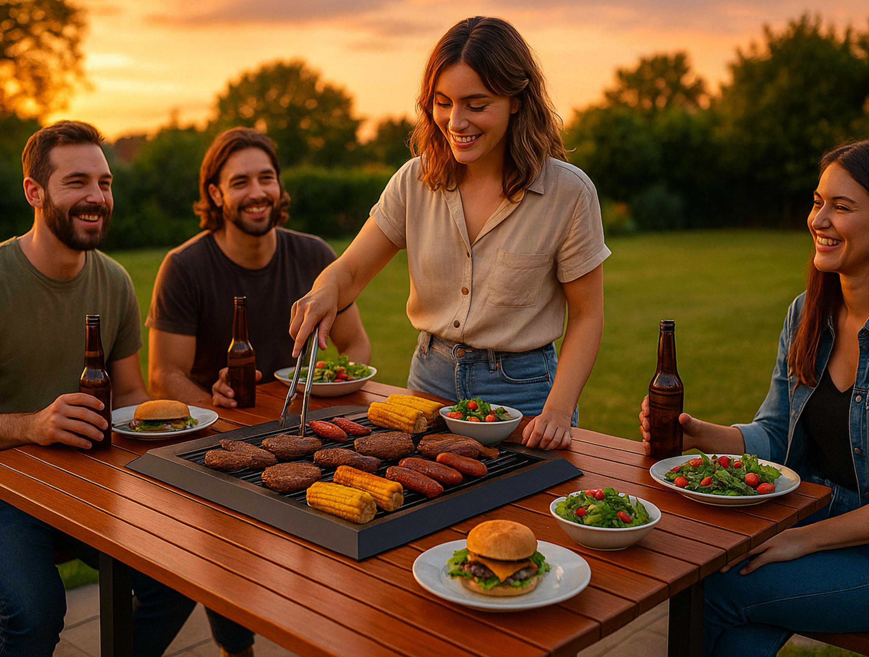 EFP54 BBQ: Table de barbecue avec gril et plateau en bois