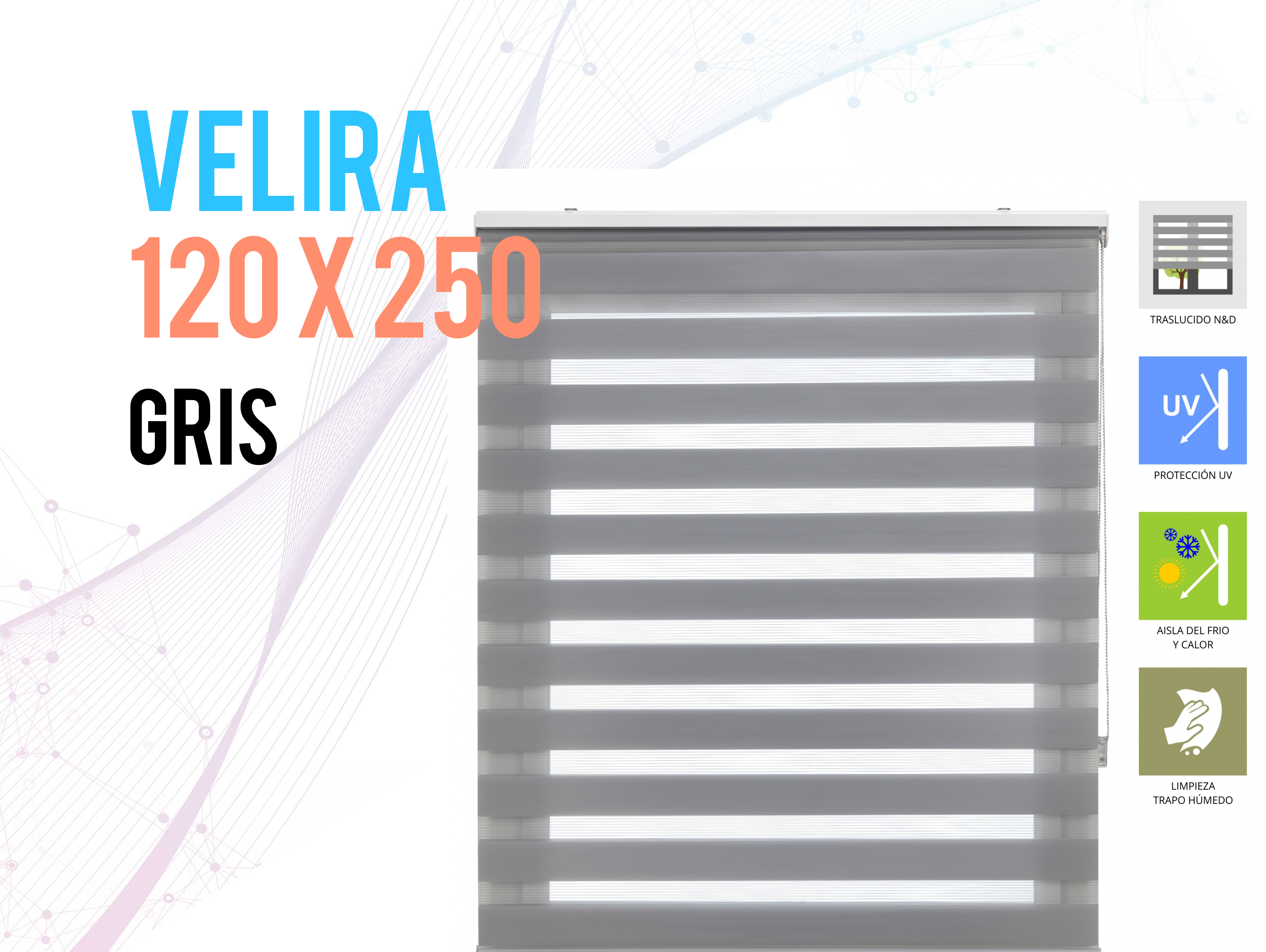 Store enrouleur 120X250 GRIS Nuit et Jour