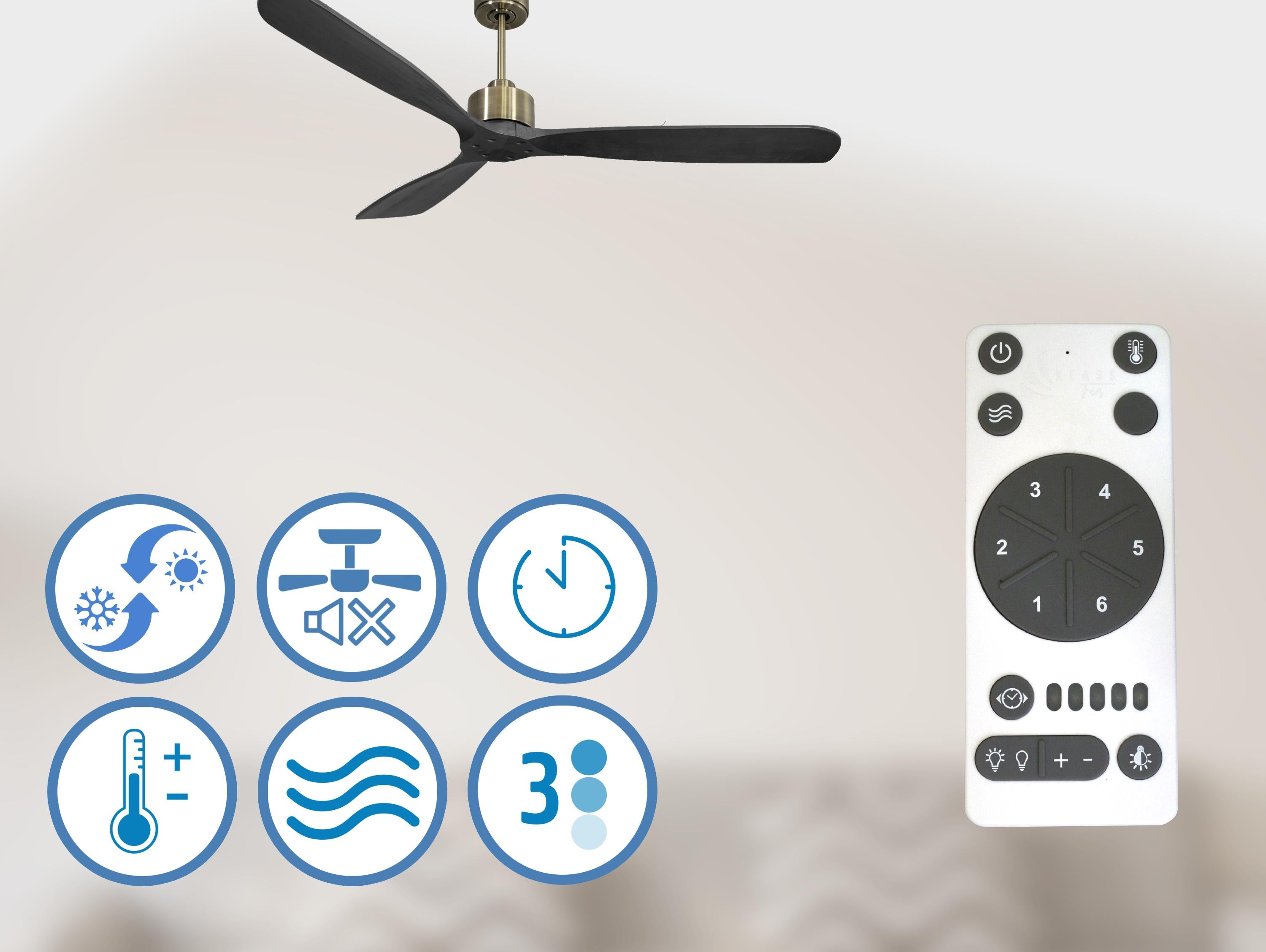 FernandoD166C0364813: Ventilateur de plafond Réversible  Thermostat Wifi Moteur à courant continu Toits en pente Télécommande Hypersilence Mémoire FullWood