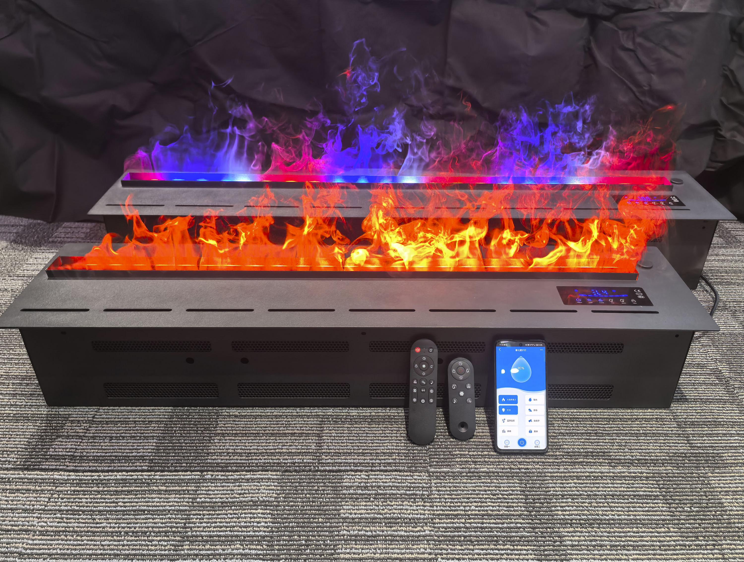 Cheminée décorative avec flammes artificielles de différentes couleurs