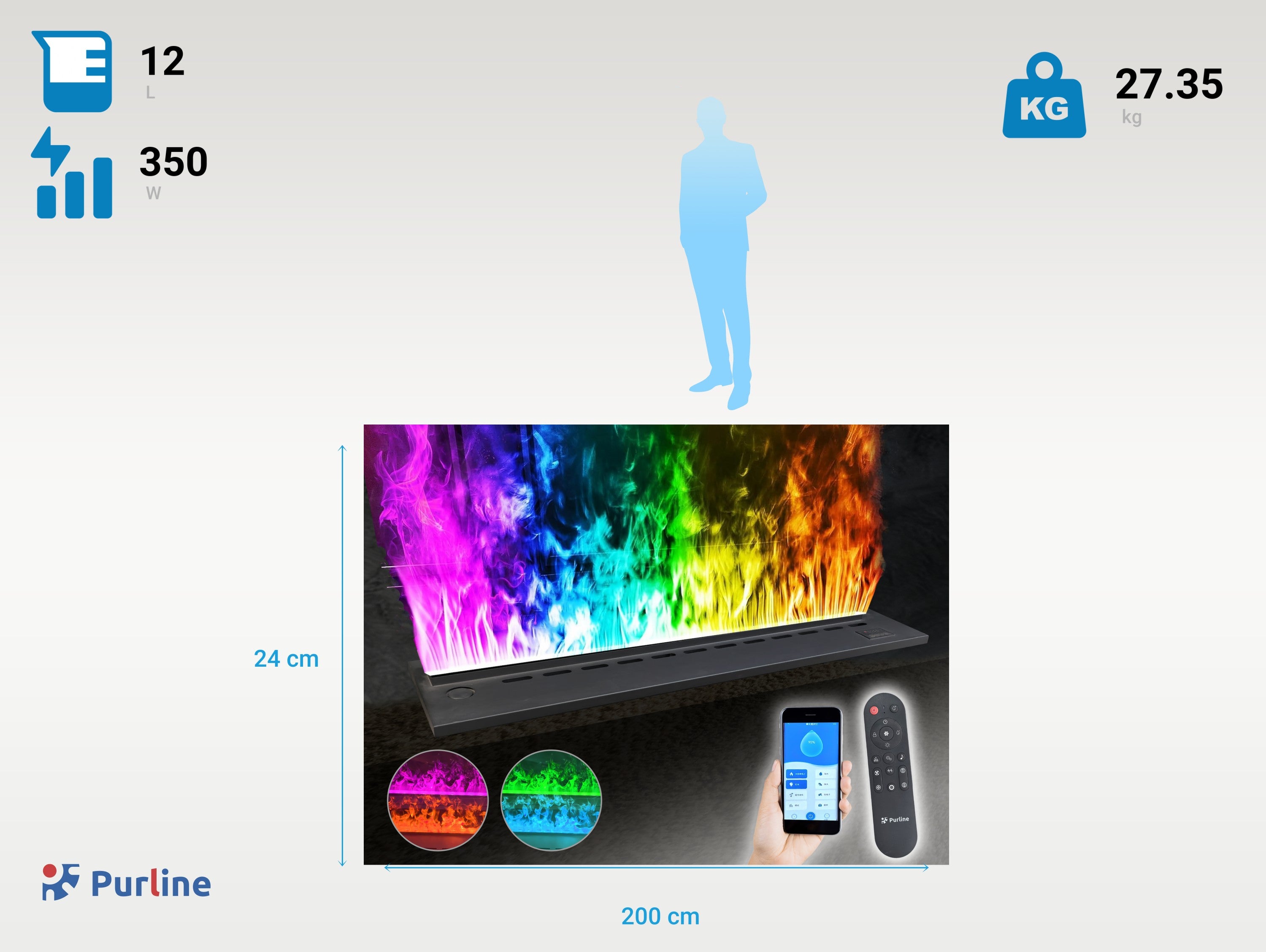 Cheminée décorative avec flammes artificielles en différentes couleurs