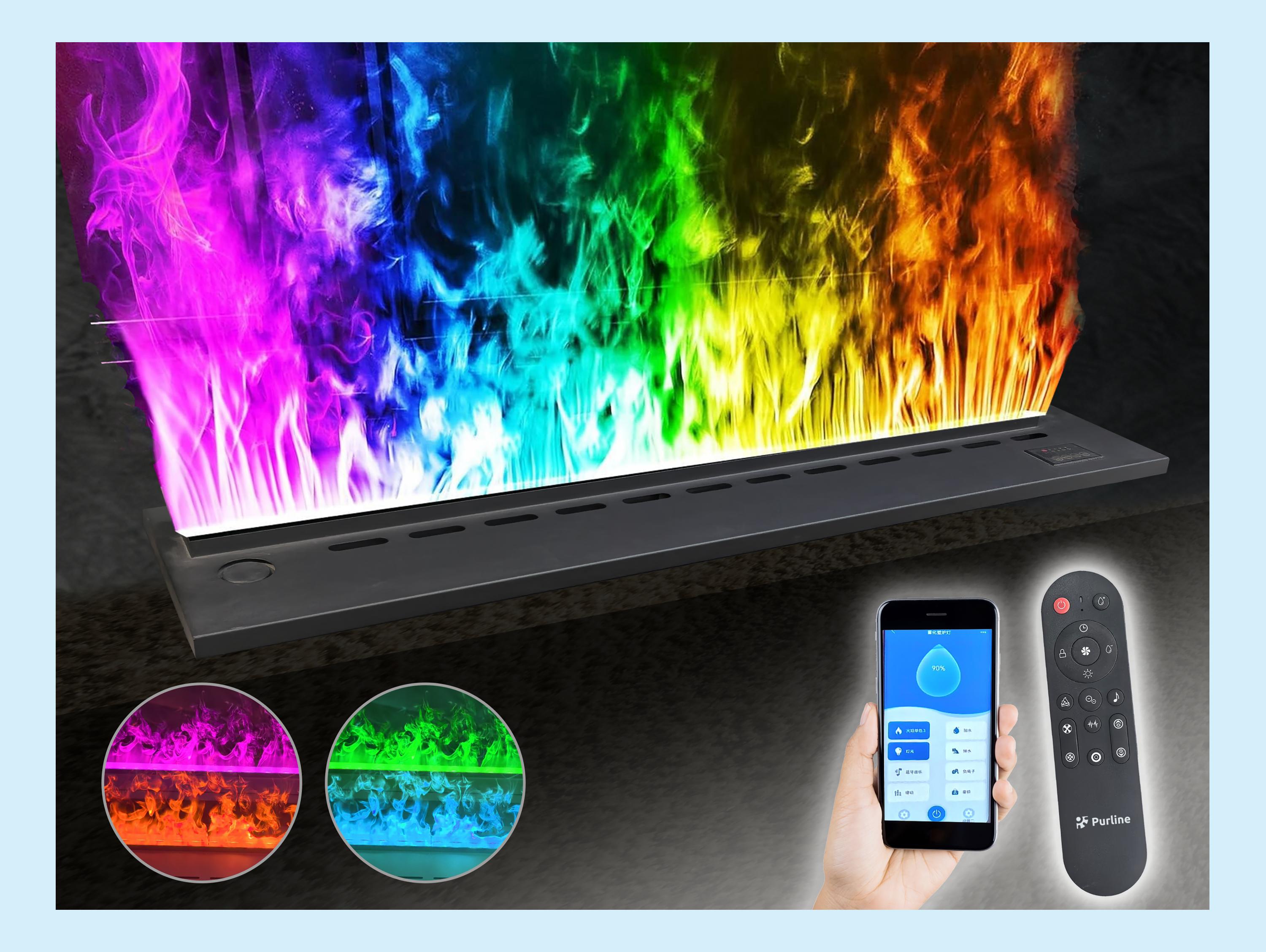 Cheminée décorative avec flammes artificielles de différentes couleurs