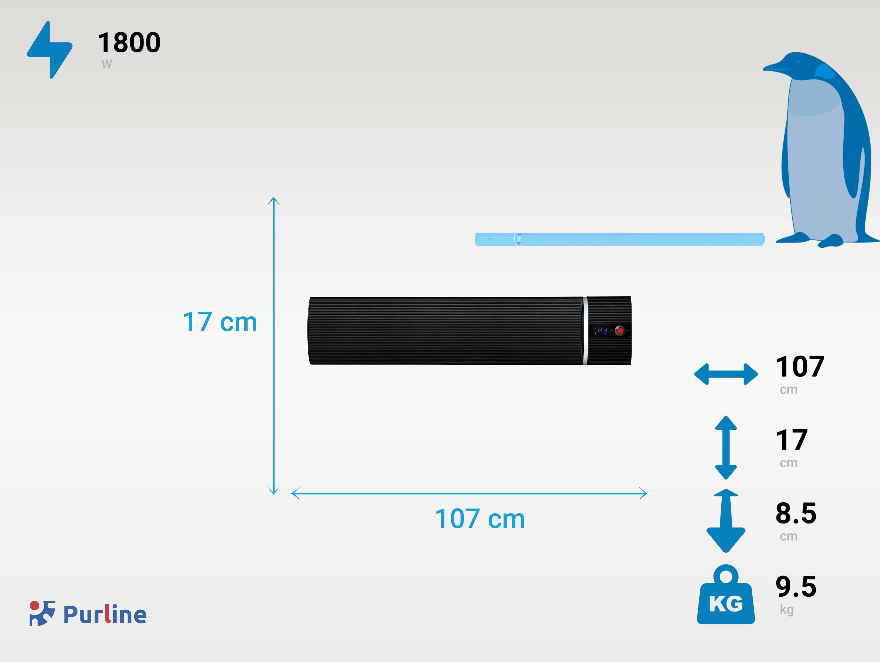 Chauffage infrarouge 1800W extérieur avec IP55