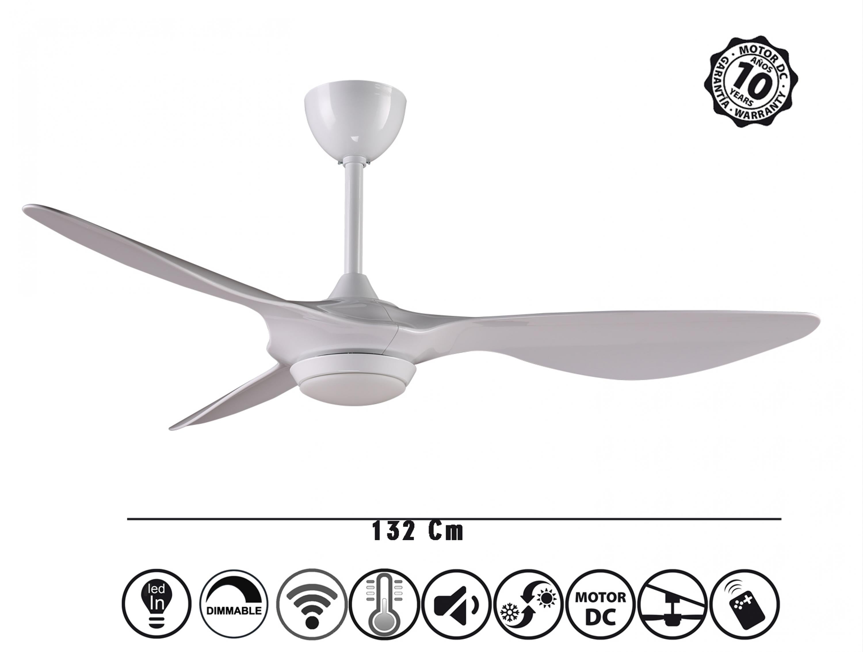 Ventilateur de plafond DC blanc avec pales 212RPM et lumière pour 55m2