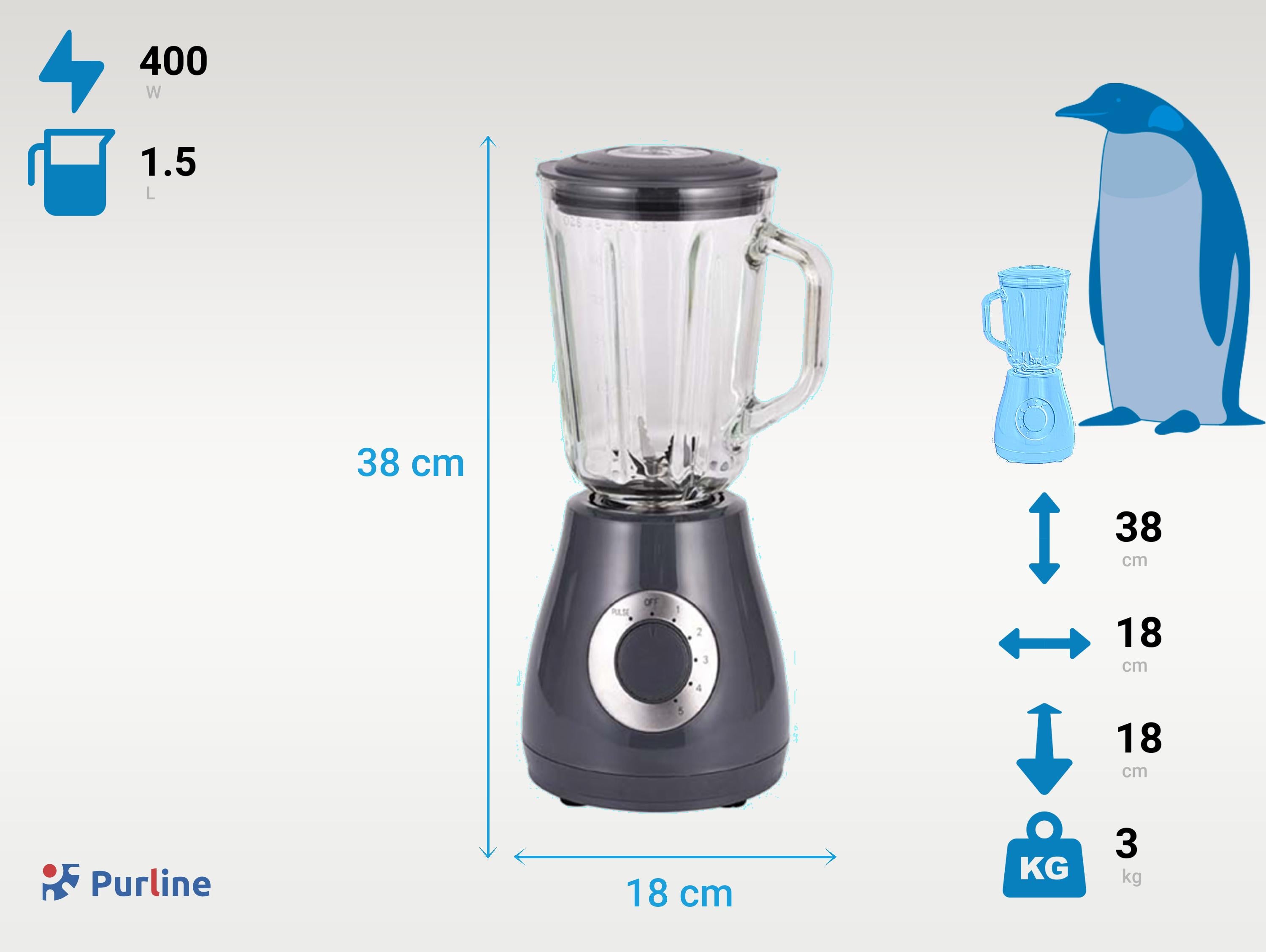 Mixeur 400W avec verre de 1,5L et 5 vitesses