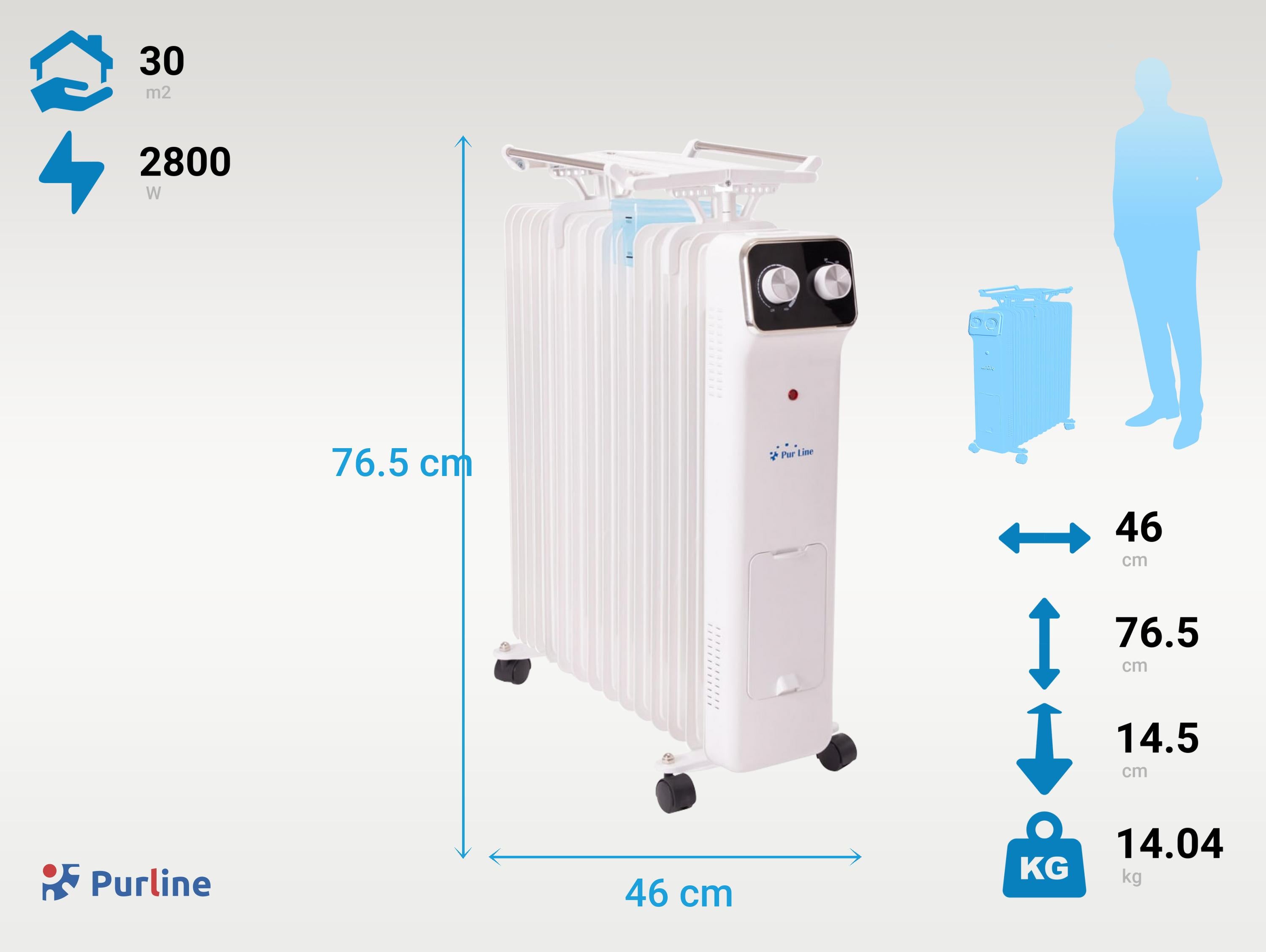 Radiateur d'huile 1500W blanc avec réservoir d'humidification
