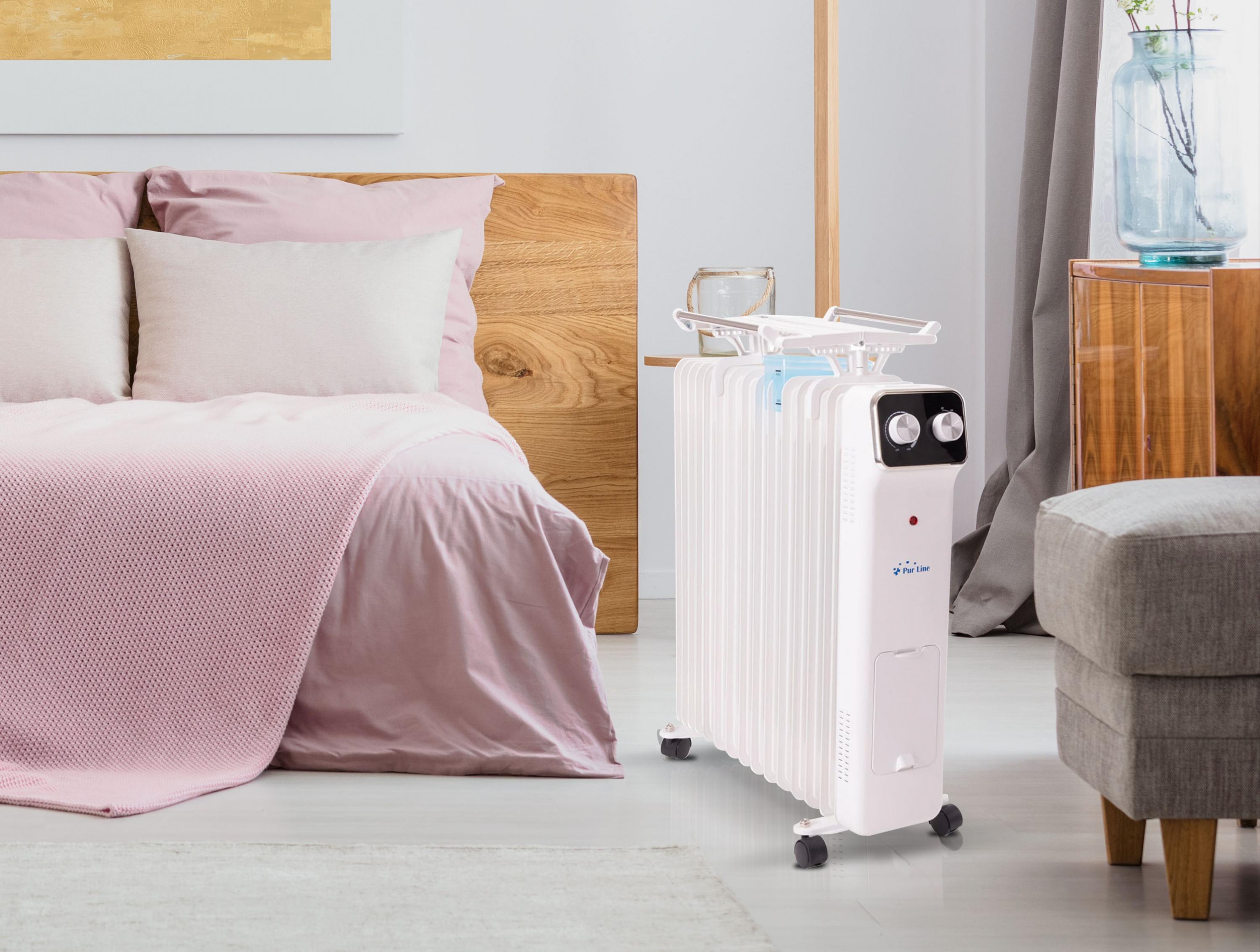 Radiateur d'huile 1500W blanc avec réservoir d'humidification