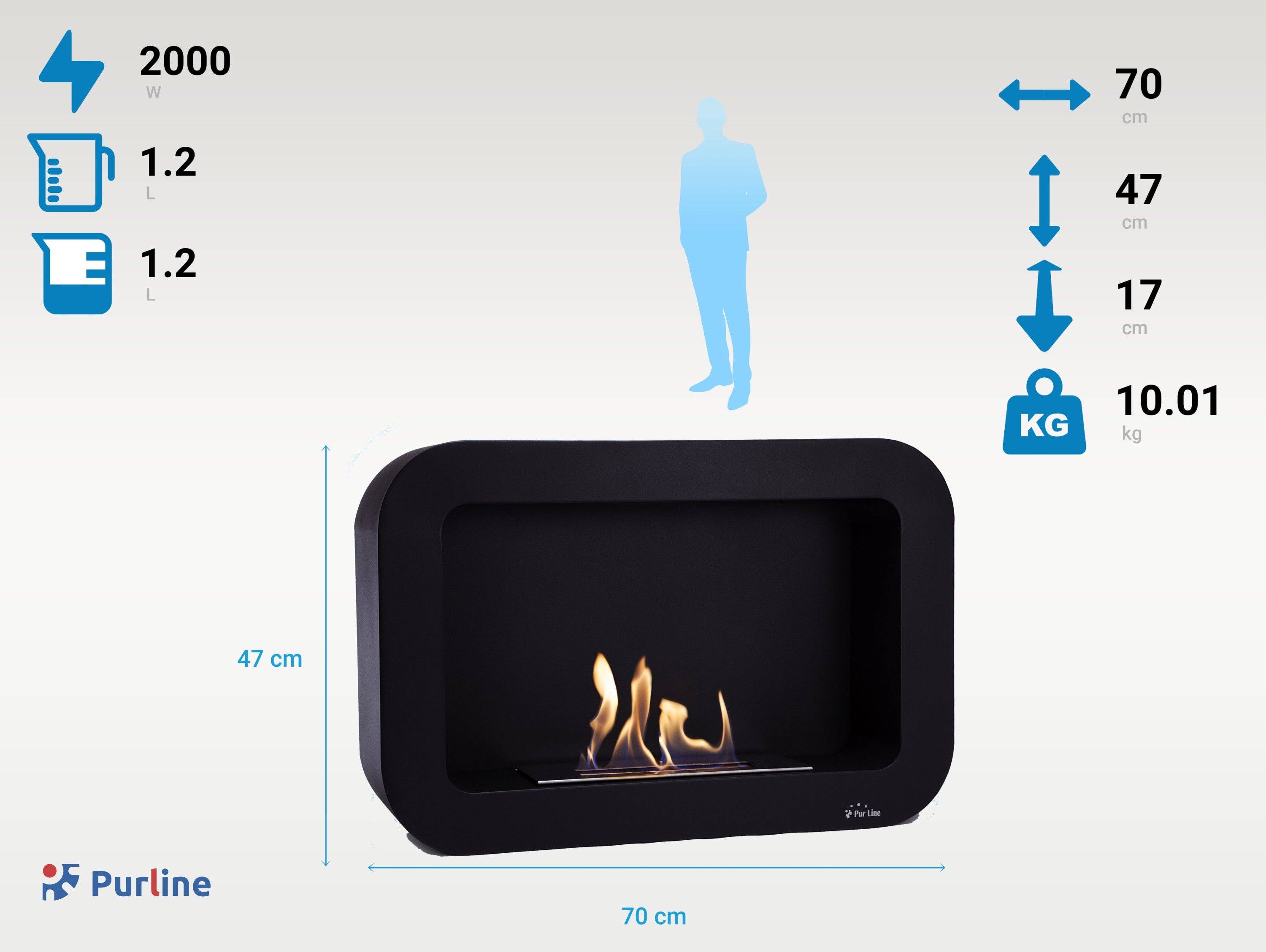 Cheminée éthanol en acier inoxydable noir
