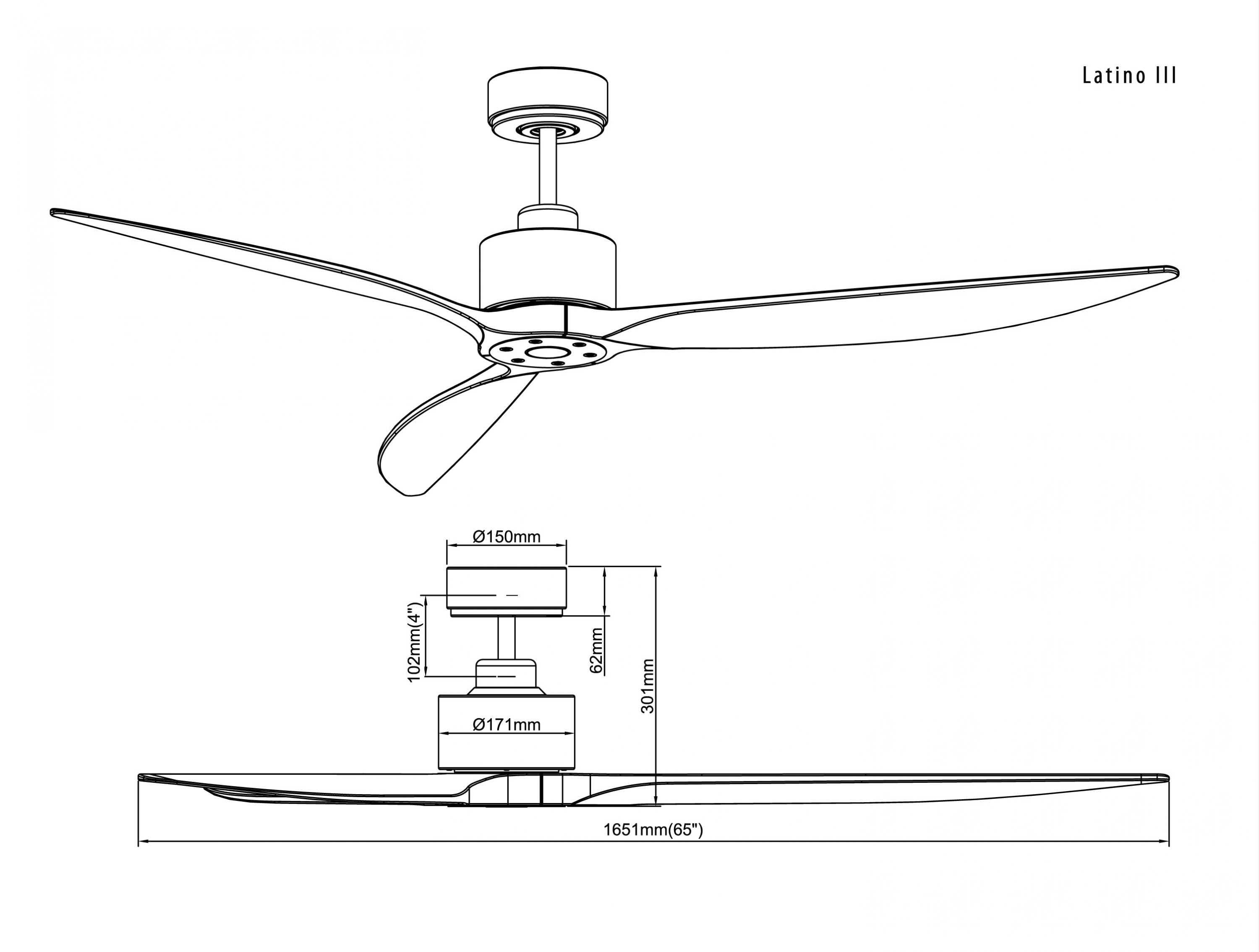 Ventilateur de plafond DC blanc avec pales de 166cm pour 65m2