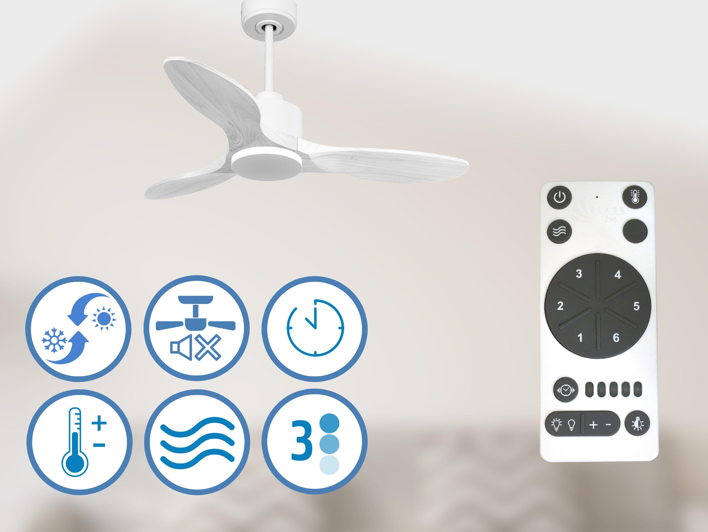 Ventilateur de plafond Réversible  Thermostat Wifi Moteur à courant continu Toits en pente Télécommande Hypersilence Mémoire Shopify Vendible (AUTOMATIQUE)