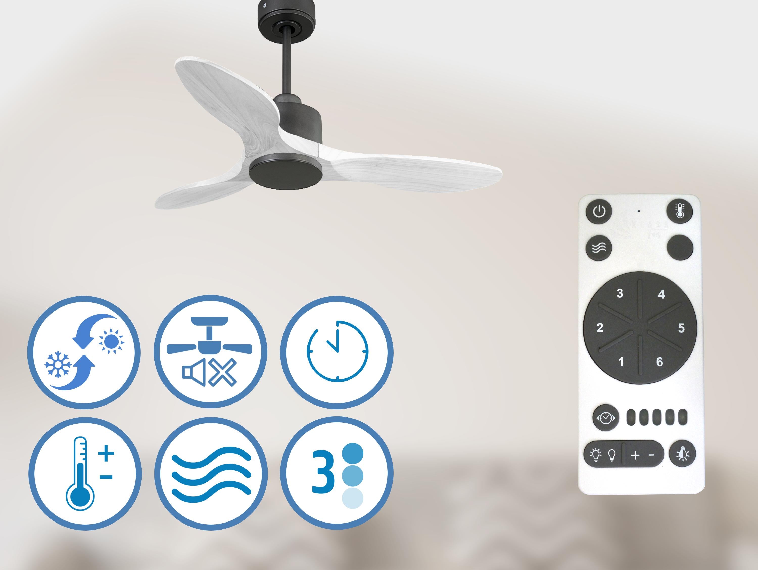 Ventilateur de plafond Réversible  Thermostat Wifi Moteur à courant continu Toits en pente Télécommande Hypersilence Mémoire Shopify Vendible (AUTOMATIQUE)