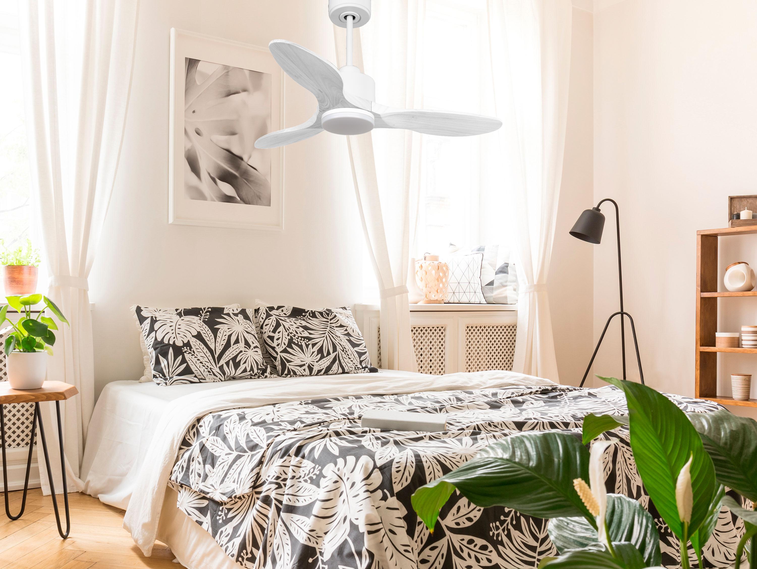 LimaD106C03LED64944: Ventilateur de plafond Réversible  Thermostat Dimmable Wifi Moteur à courant continu Toits en pente Télécommande Lumière à trois tons Hypersilence Mémoire