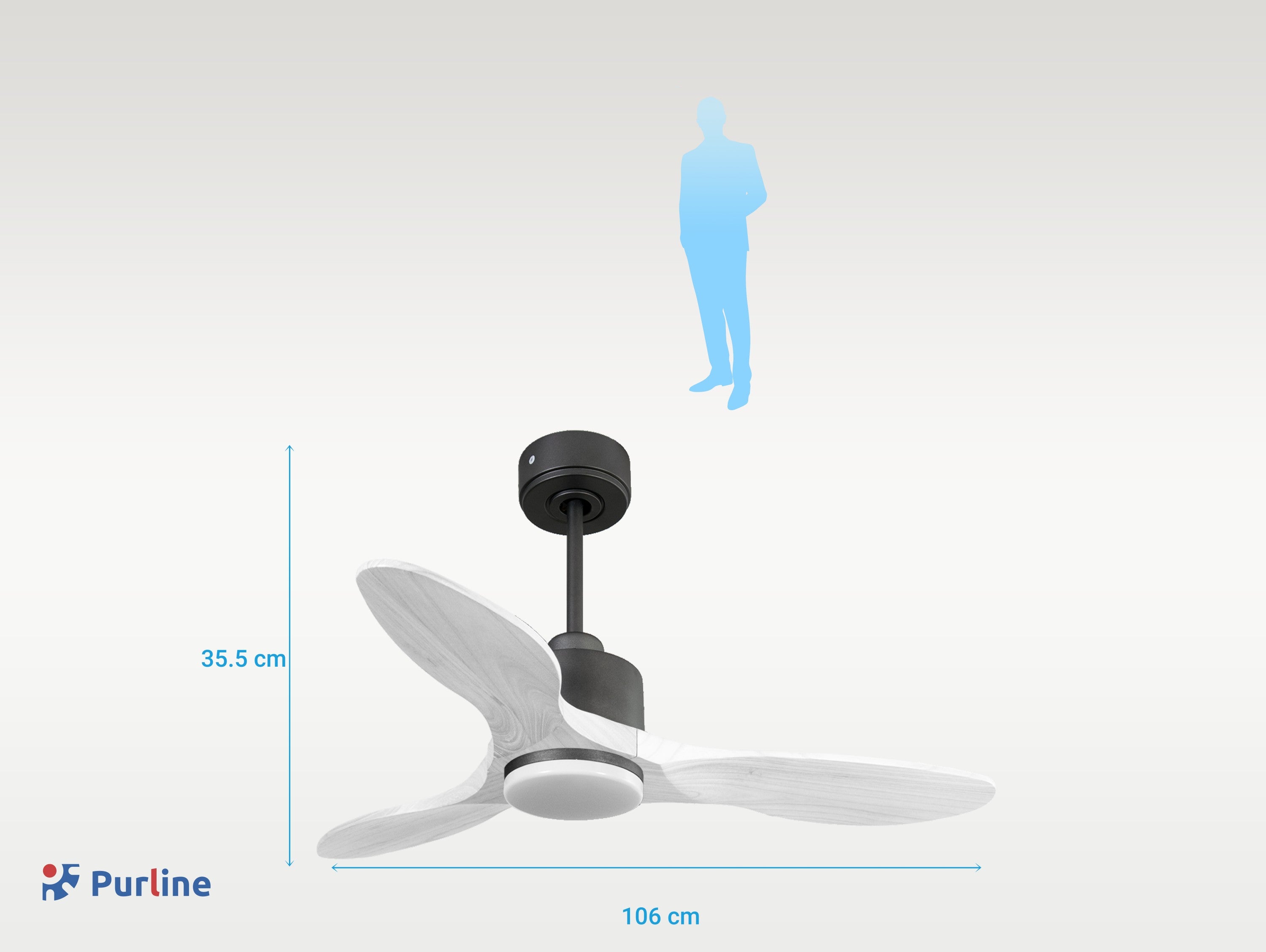 LimaD106C03LED65259: Ventilateur de plafond Réversible  Thermostat Dimmable Wifi Moteur à courant continu Toits en pente Télécommande Lumière à trois tons Hypersilence Mémoire