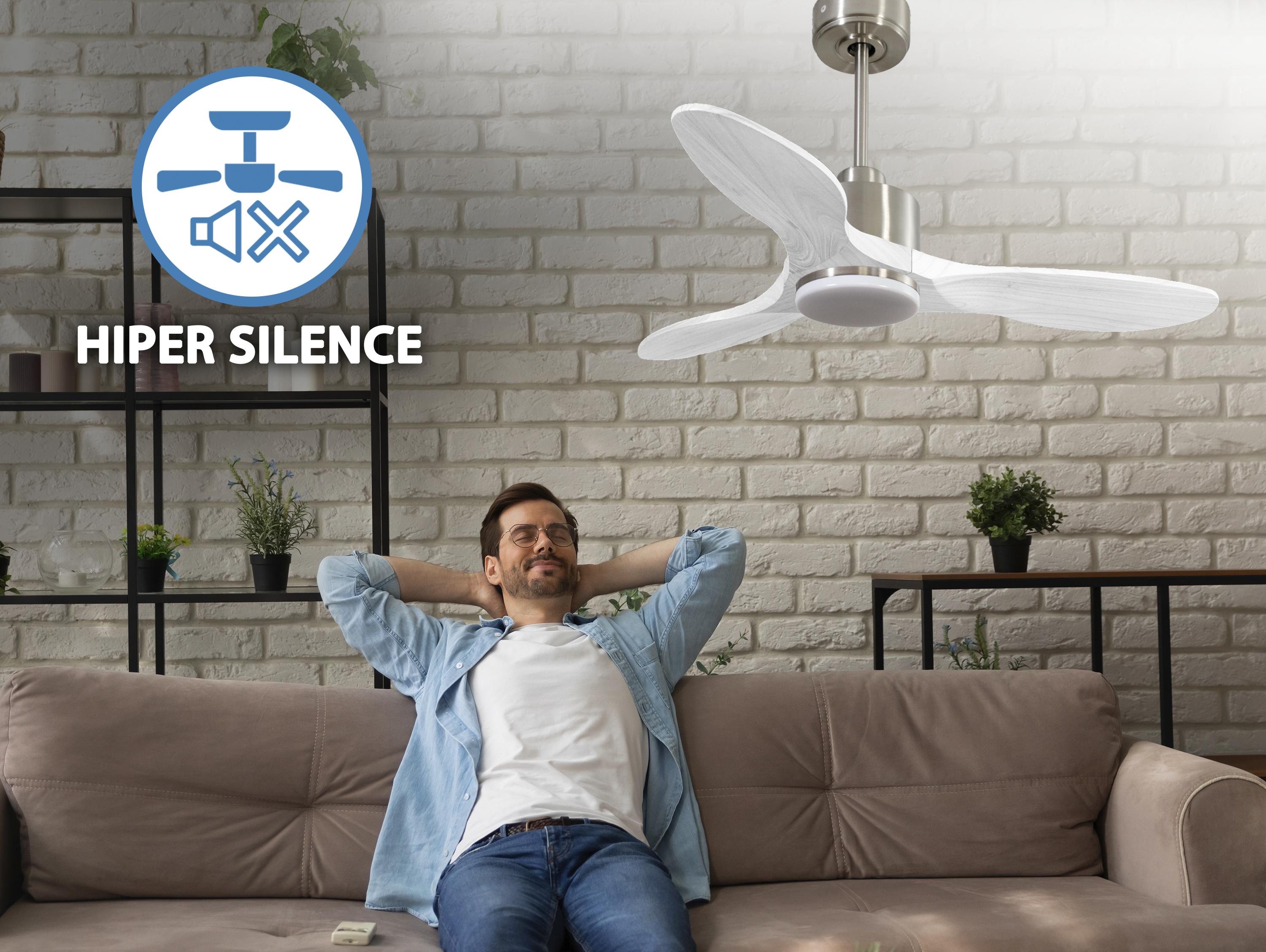 Ventilateur de plafond Réversible  Thermostat Dimmable Wifi Moteur à courant continu Toits en pente Télécommande Lumière à trois tons Hypersilence Mémoire