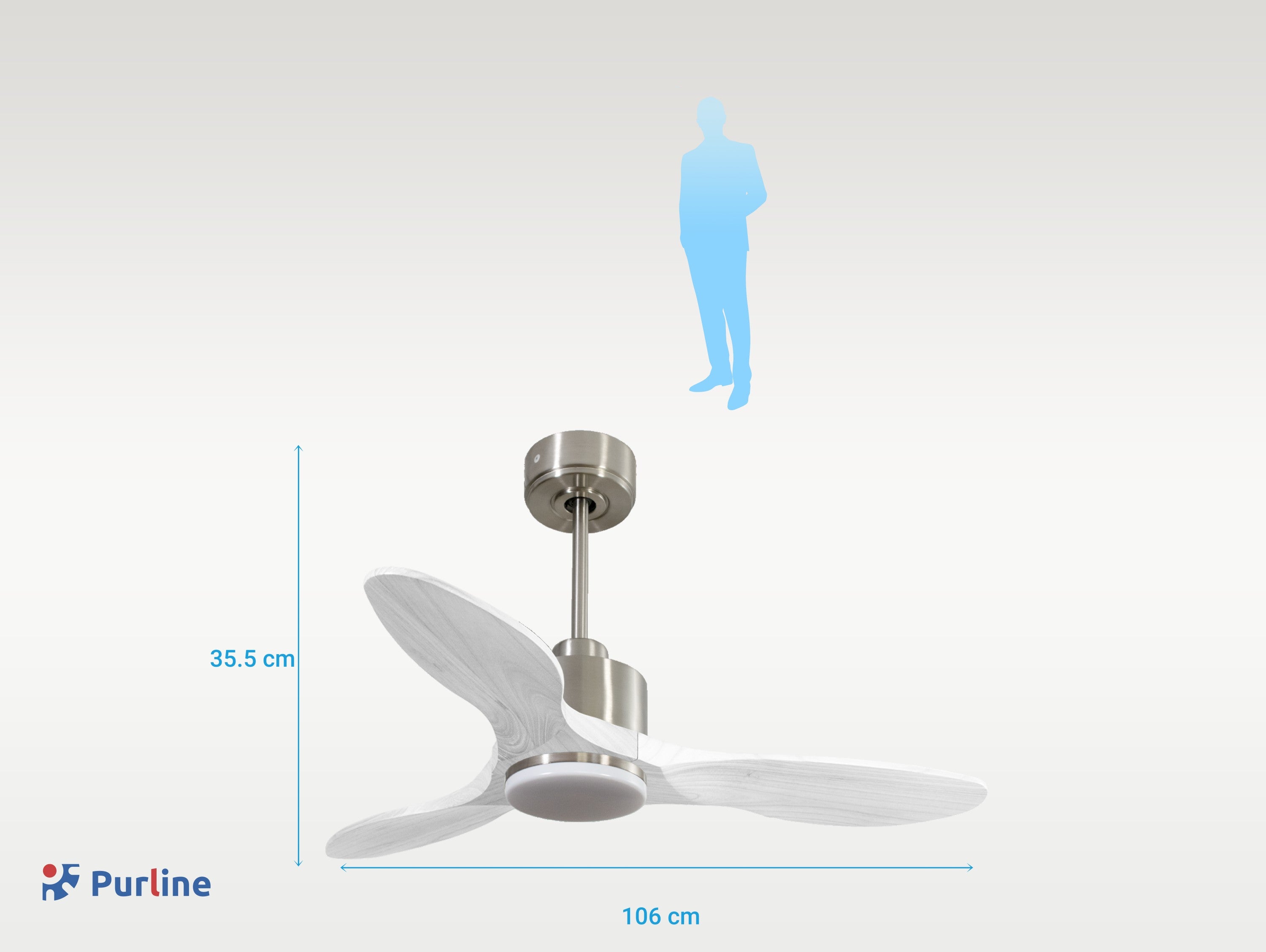 LimaD106C03LED67791: Ventilateur de plafond Réversible  Thermostat Dimmable Wifi Moteur à courant continu Toits en pente Télécommande Lumière à trois tons Hypersilence Mémoire