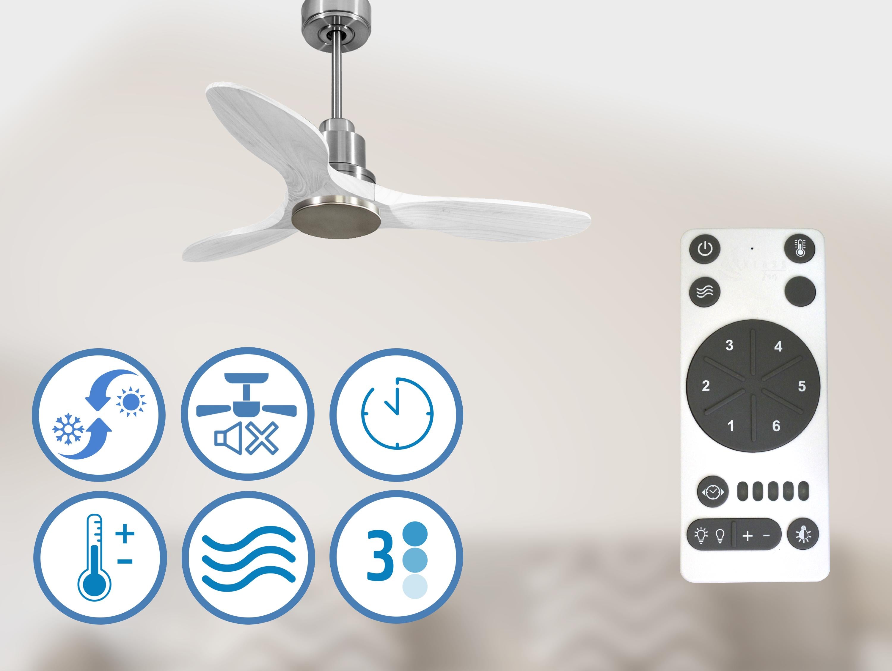   Ventilateur de plafond Réversible  Thermostat Wifi Moteur à courant continu Toits en pente Télécommande Hypersilence Mémoire Shopify Vendible (AUTOMATIQUE)