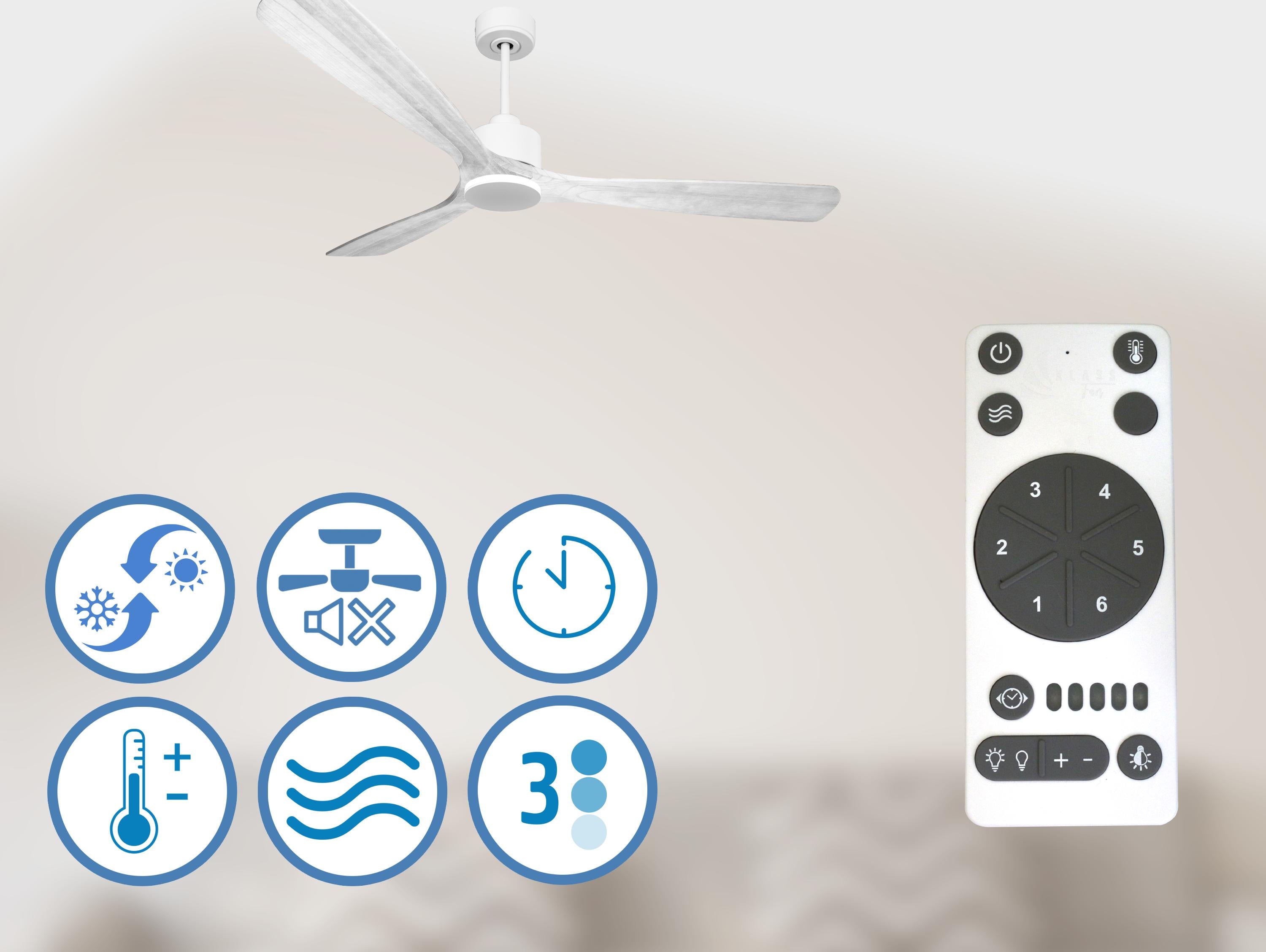 Ventilateur de plafond Réversible  Thermostat Wifi Moteur à courant continu Toits en pente Télécommande Hypersilence Mémoire Shopify Vendible (AUTOMATIQUE)