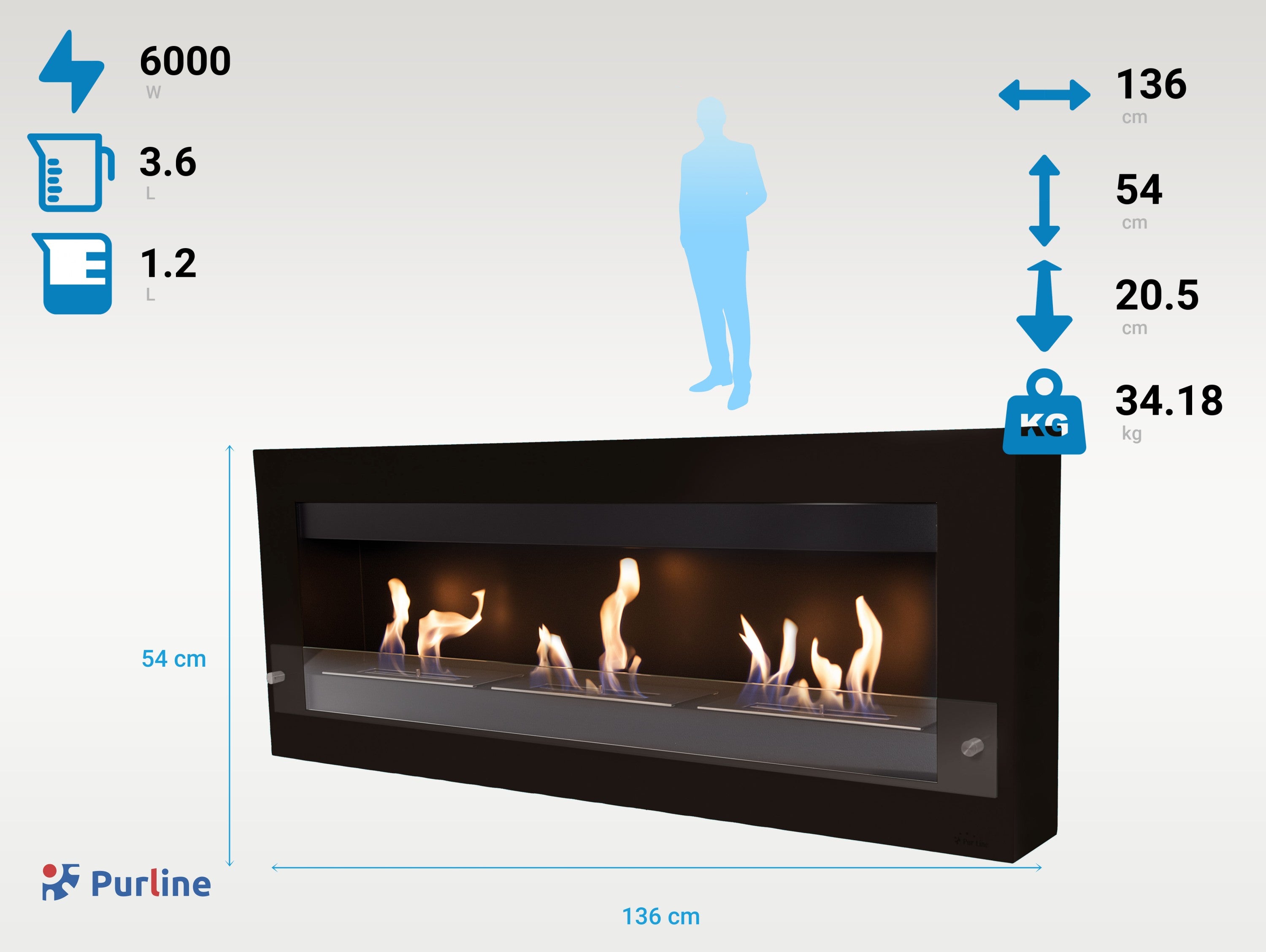 Grande cheminée à l'éthanol en acier noir et verre trempé