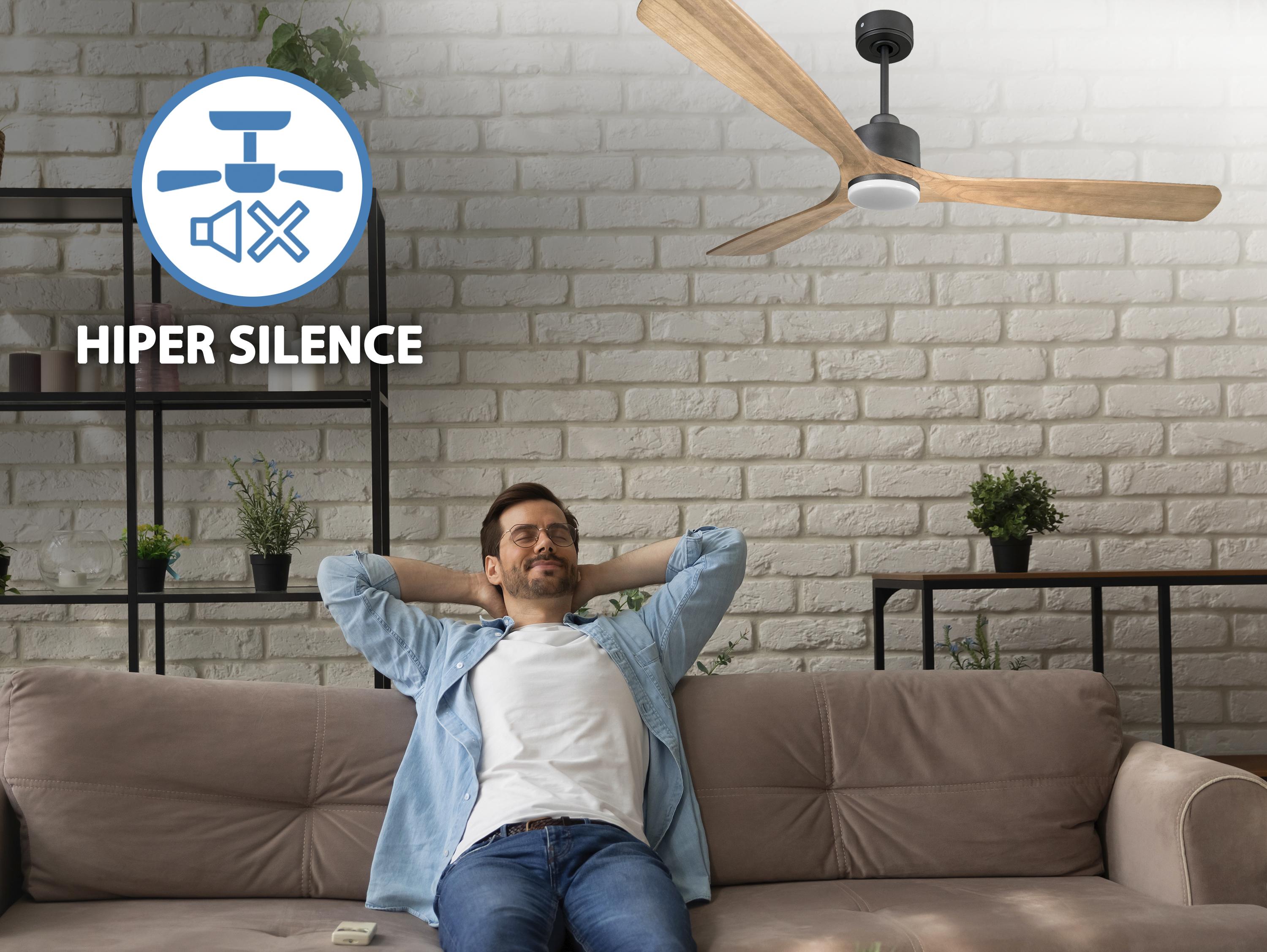   Ventilateur de plafond Réversible  Thermostat Dimmable Wifi Moteur à courant continu Toits en pente Télécommande Lumière à trois tons Hypersilence Mémoire