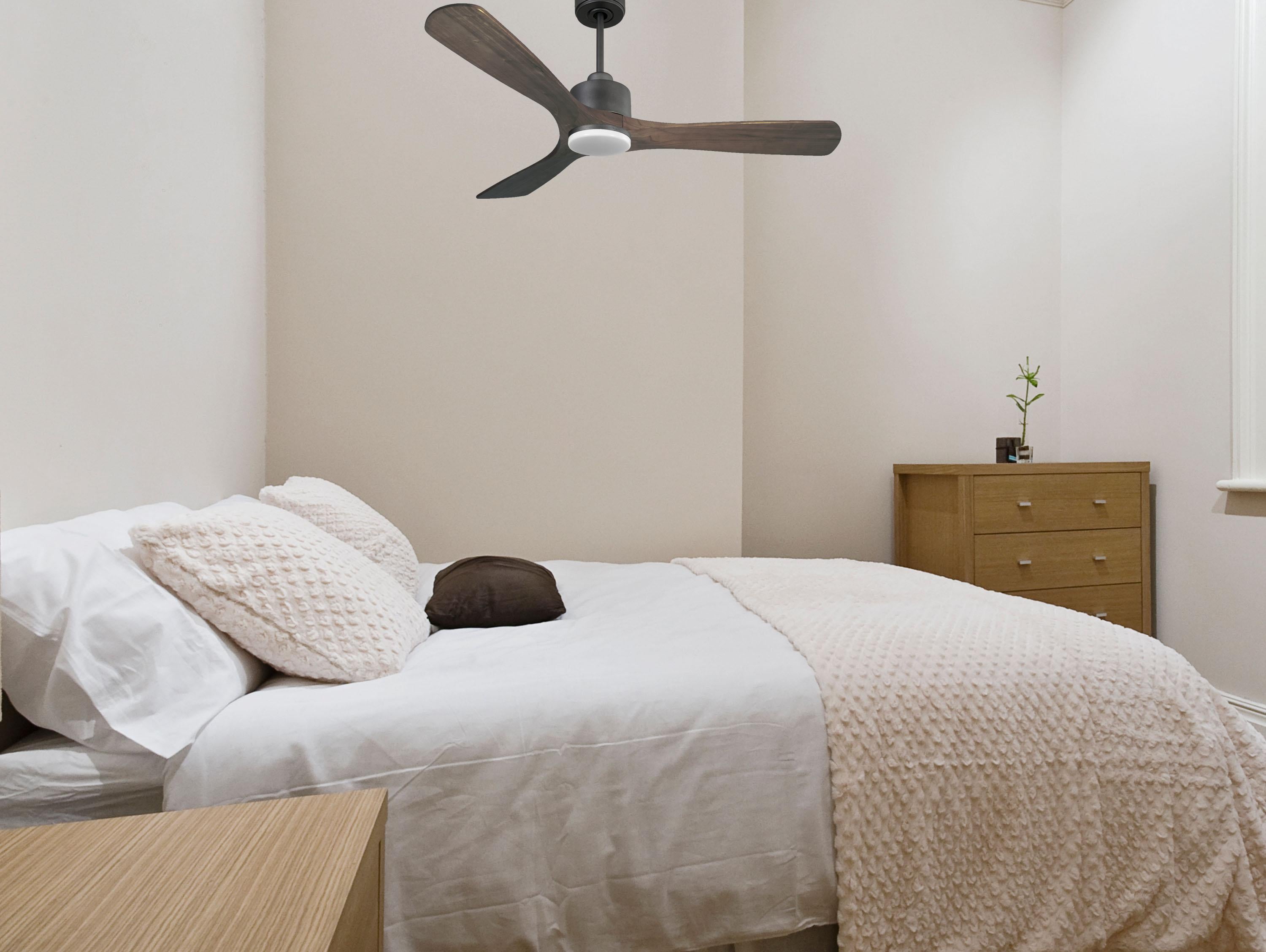 Ventilateur de plafond Réversible  Thermostat Dimmable Wifi Moteur à courant continu Toits en pente Télécommande Lumière à trois tons Hypersilence Mémoire