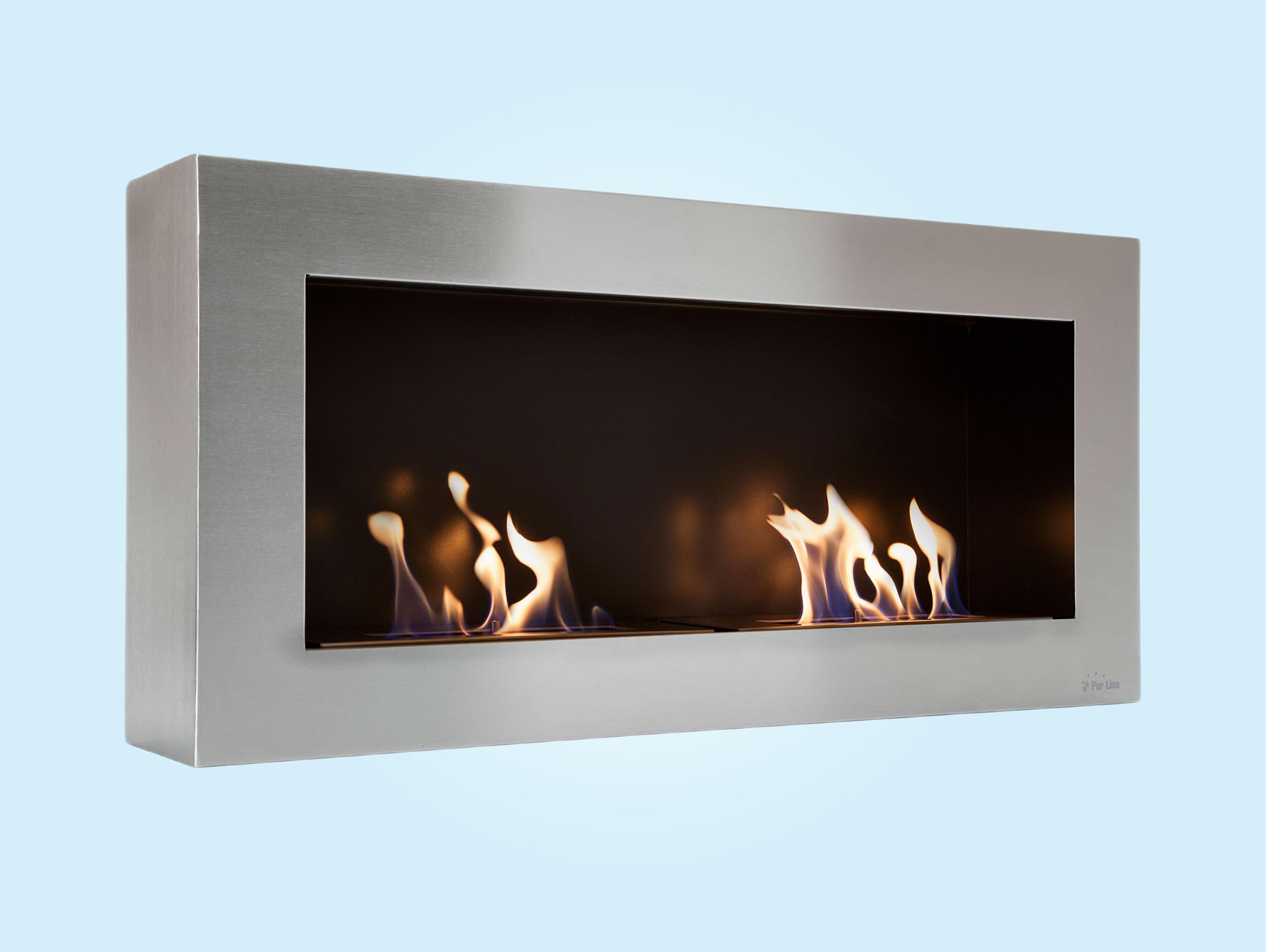 Cheminée murale à l'éthanol à double flamme en acier de grande largeur