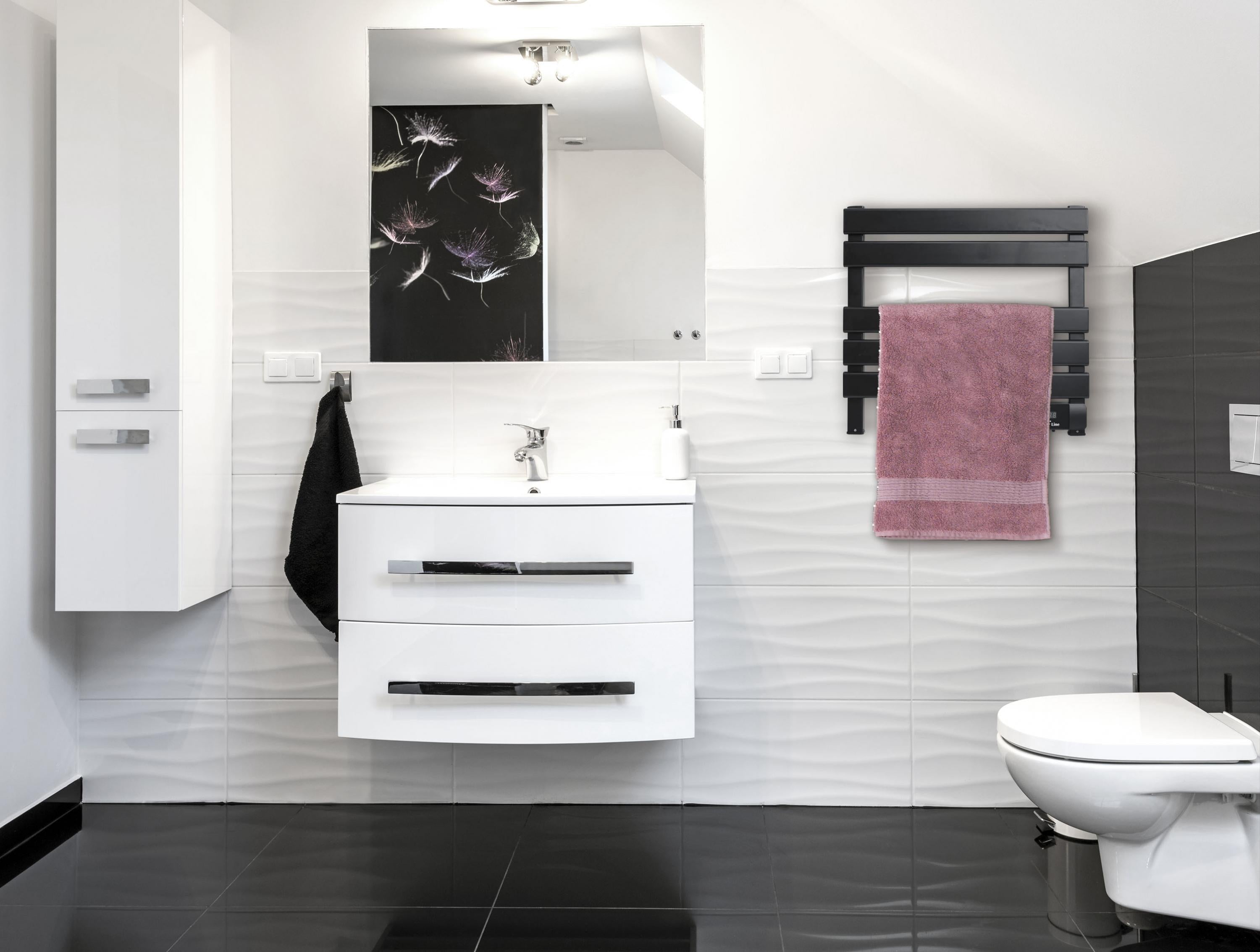 Puissance maximale 100 W Sèche-serviettes électrique compact noir 100W