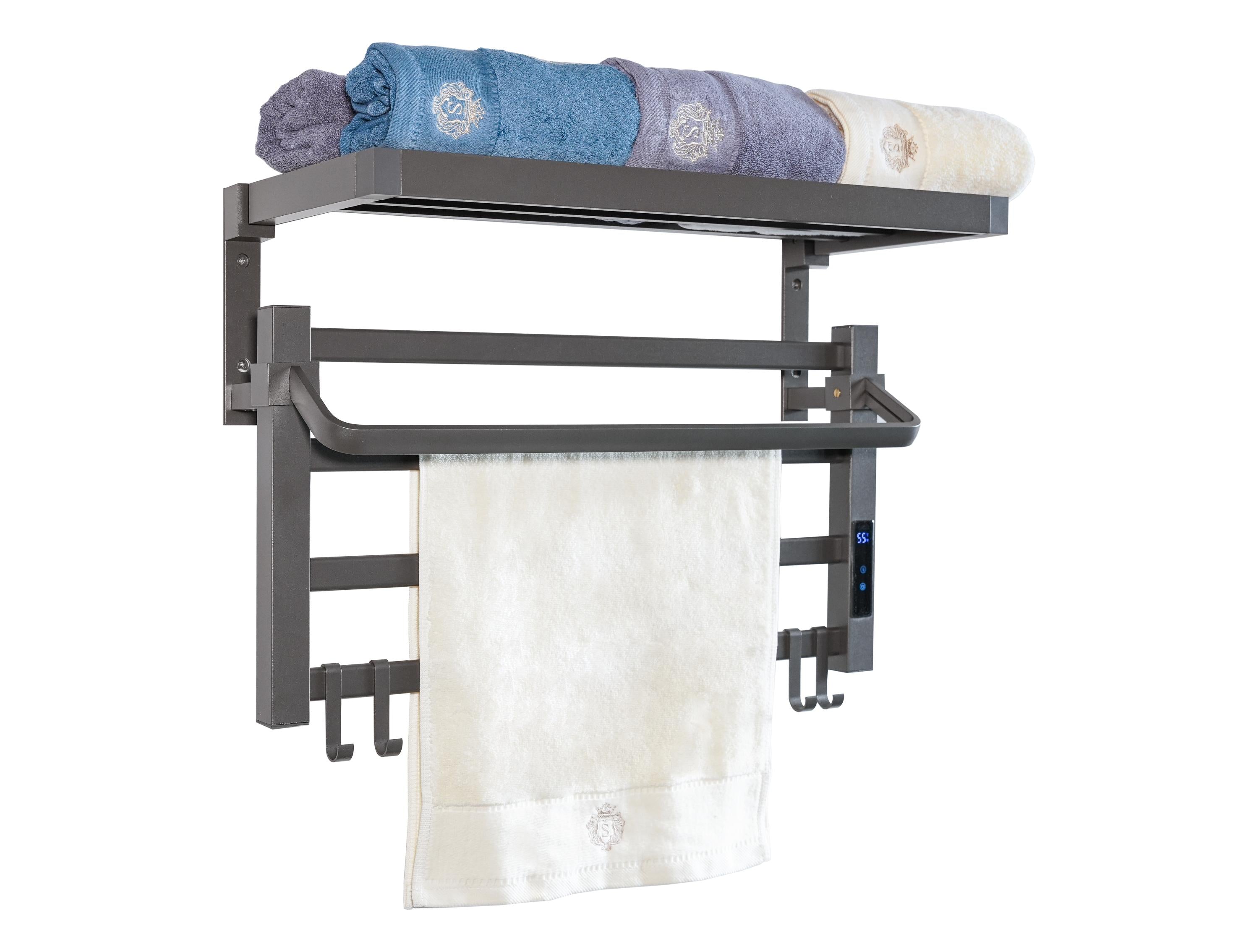 Radiateur sèche-serviettes électrique avec étagère noir 55W Purline Francia