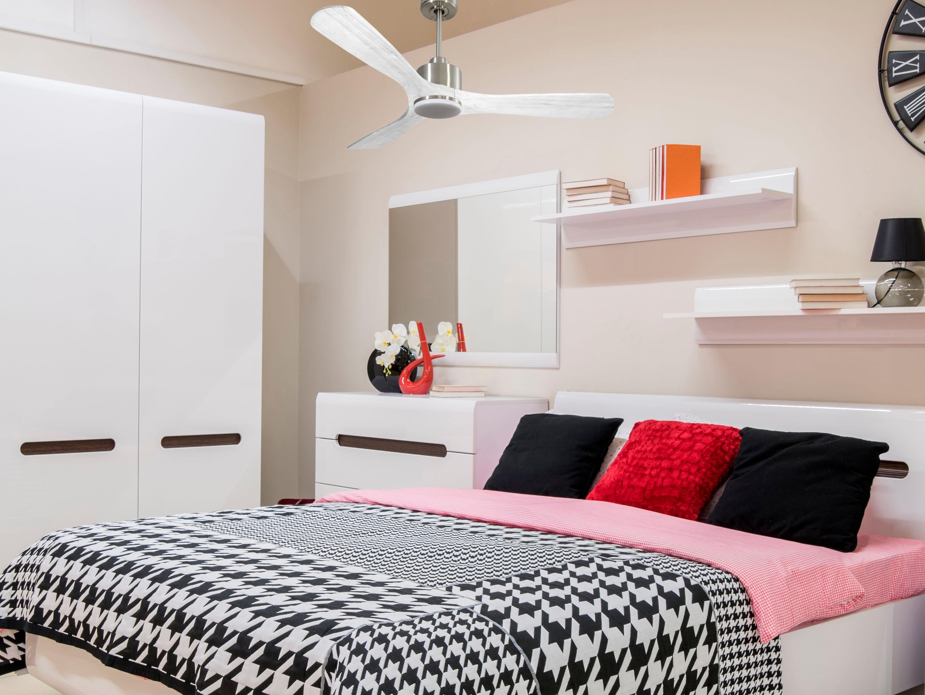   Ventilateur de plafond Réversible  Thermostat Dimmable Wifi Moteur à courant continu Toits en pente Télécommande Lumière à trois tons Hypersilence Mémoire