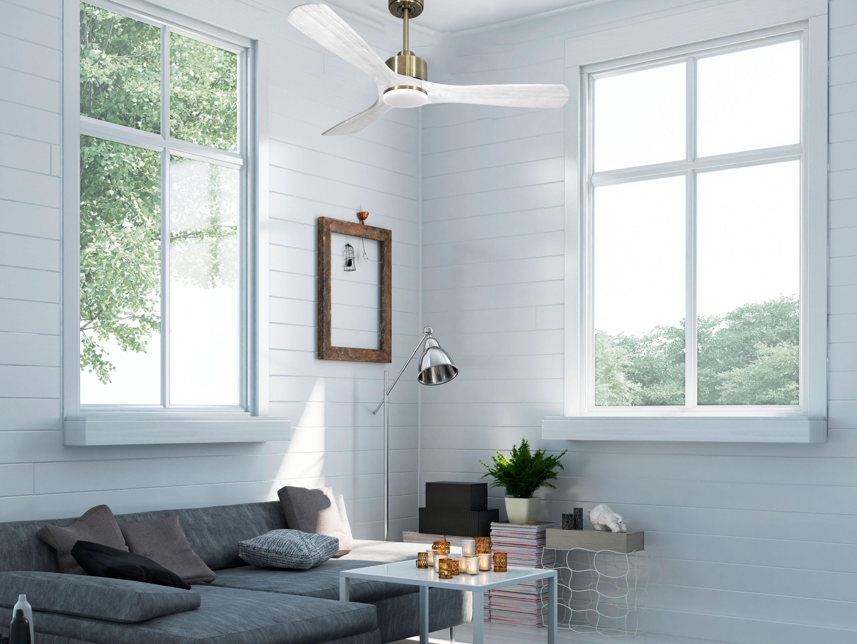 NusaD132C03LED67661: Ventilateur de plafond Réversible  Thermostat Dimmable Wifi Moteur à courant continu Toits en pente Télécommande Lumière à trois tons Hypersilence Mémoire