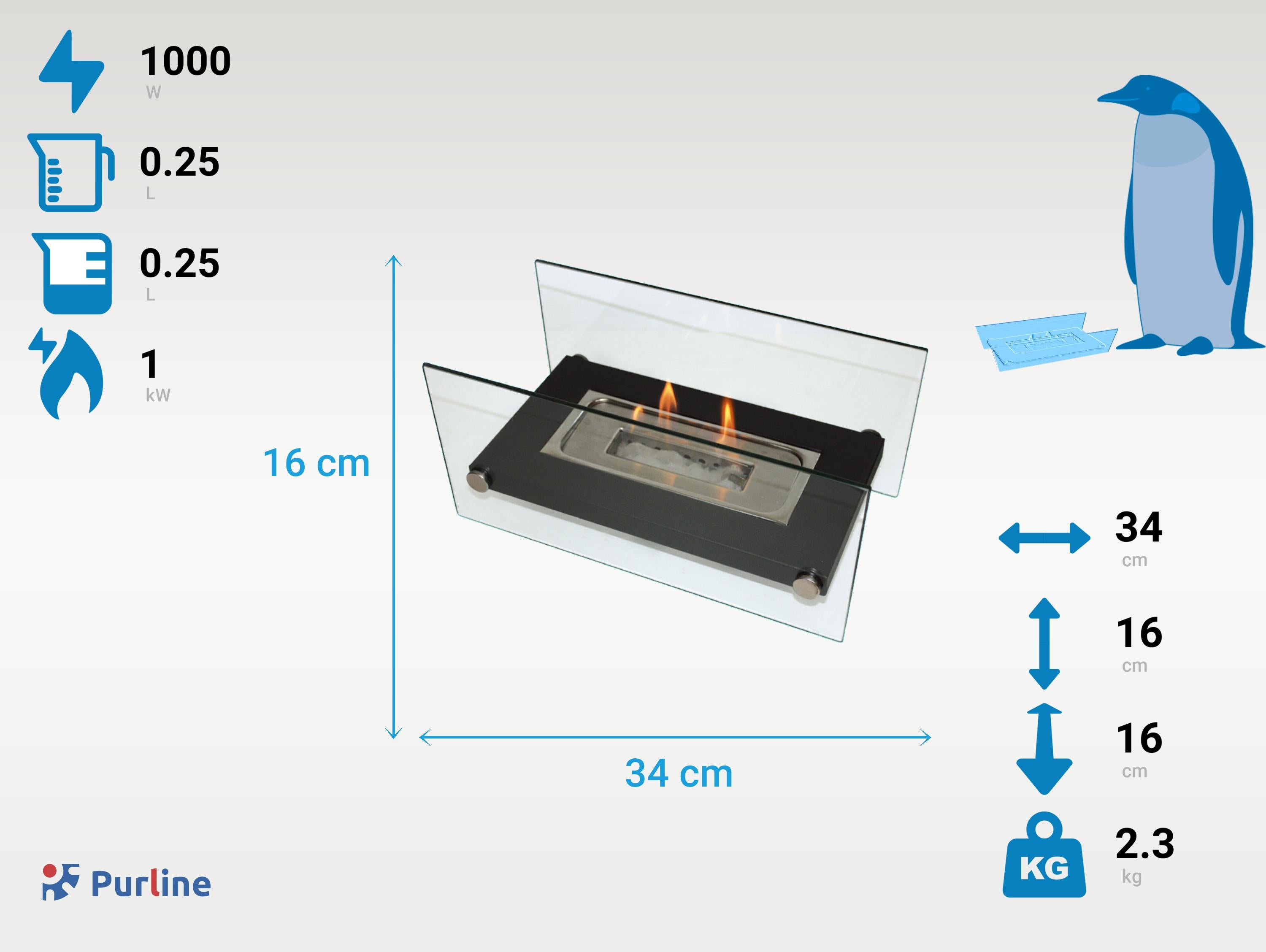 Cheminée à l'éthanol de table en métal noir