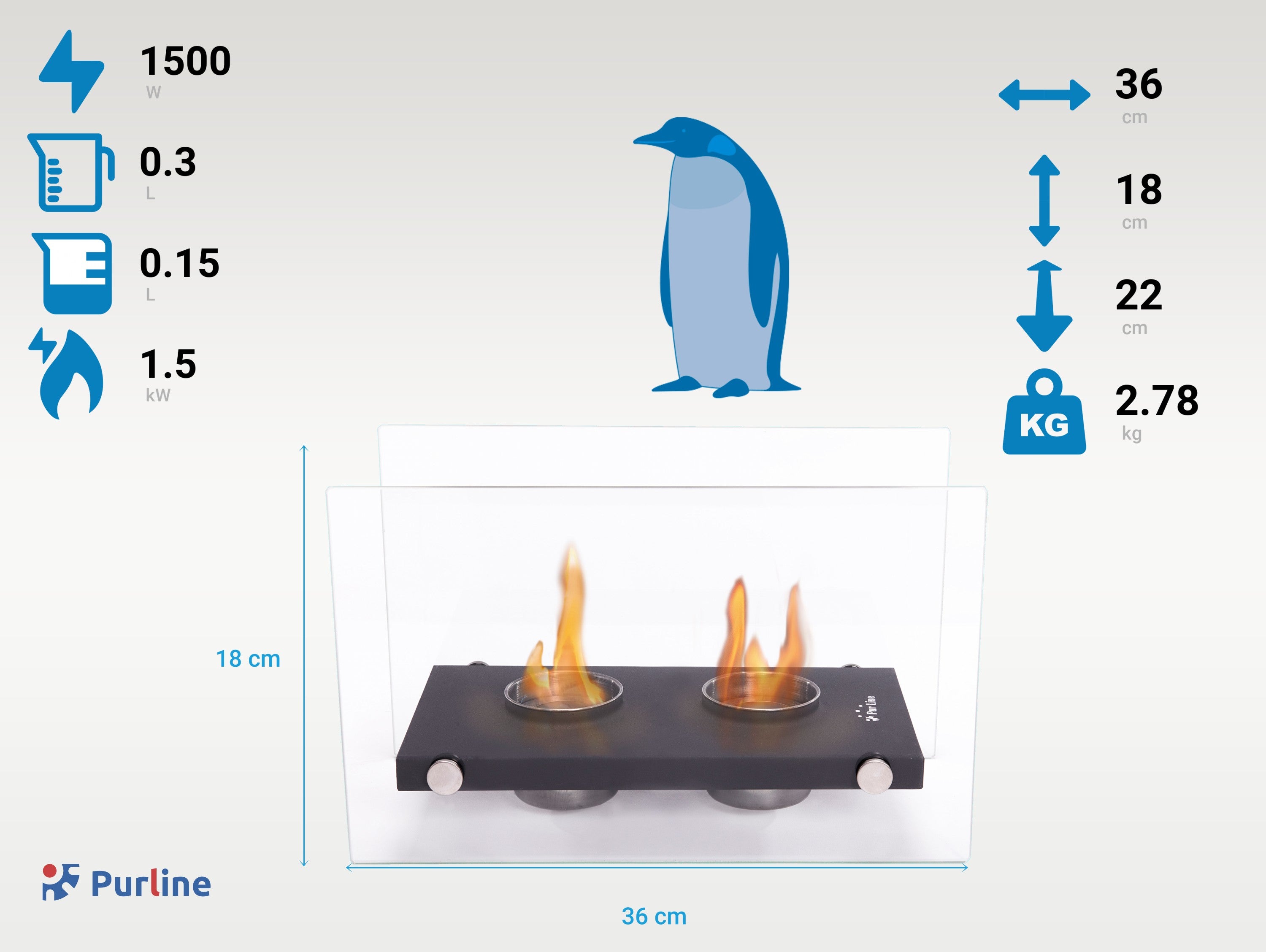 Cheminée éthanol de table en métal avec double flamme