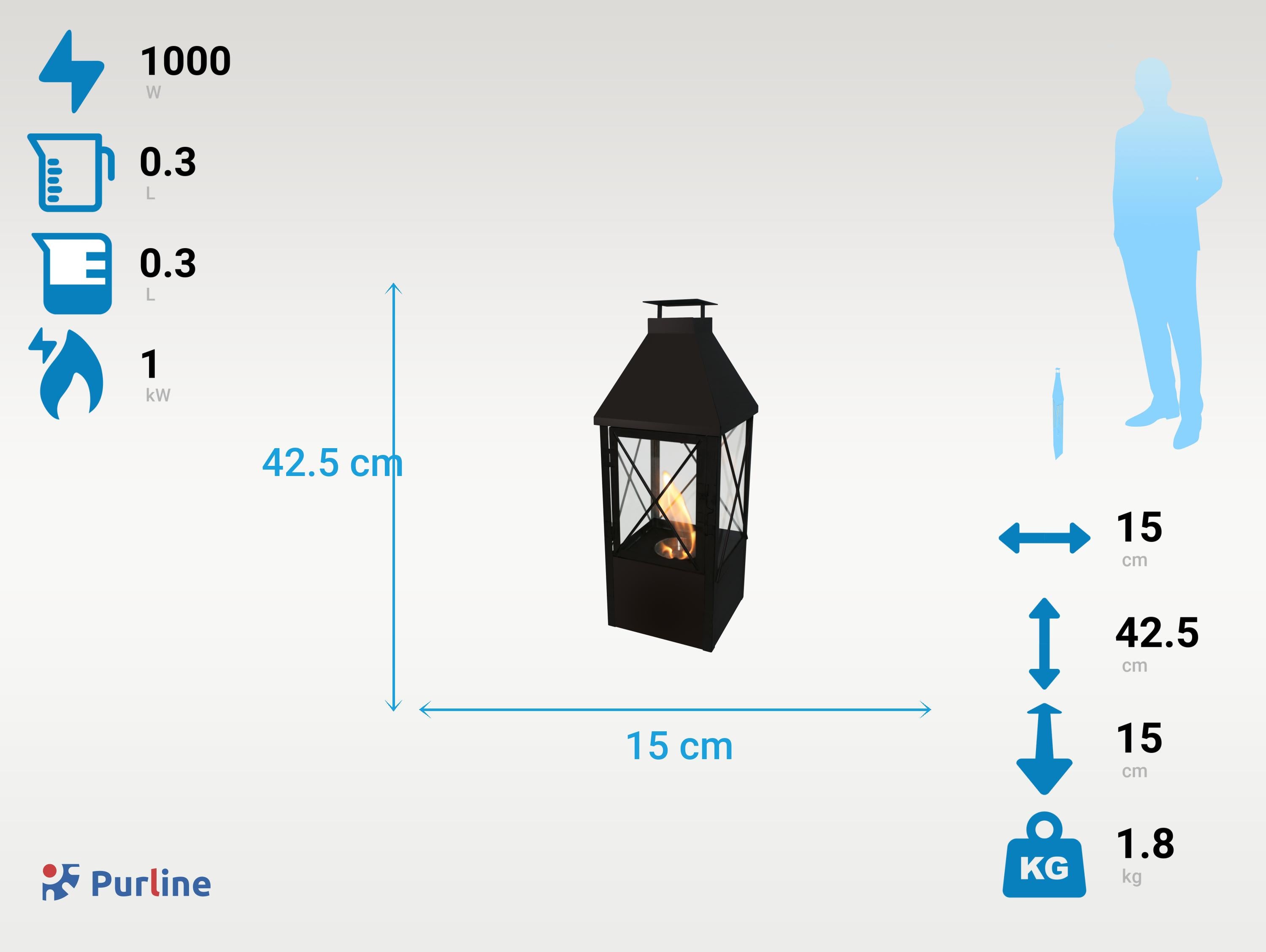 Lanterne éthanol en acier noir et design classique