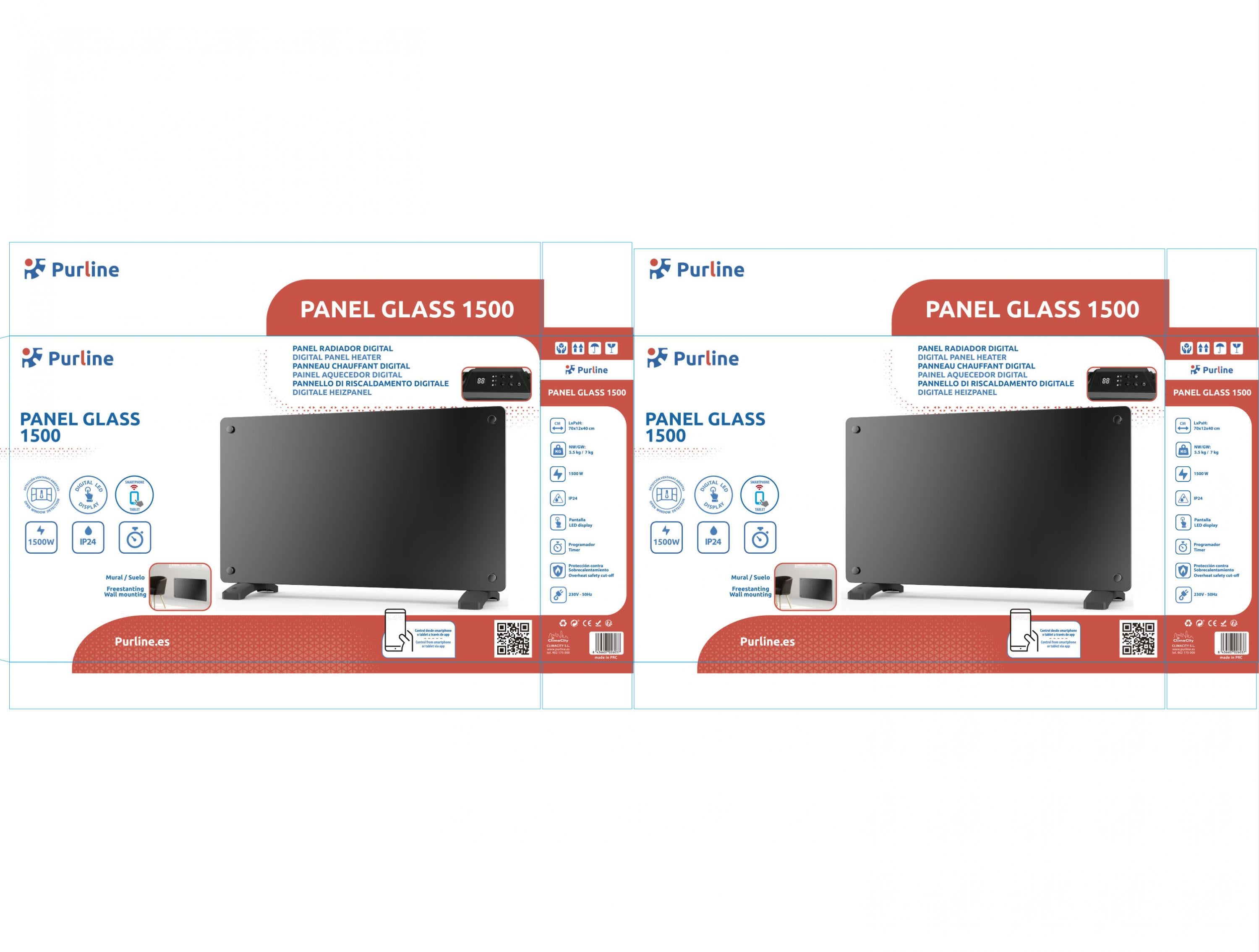 Radiateur avec panneau en verre de 1500W et contrôle WiFi via App