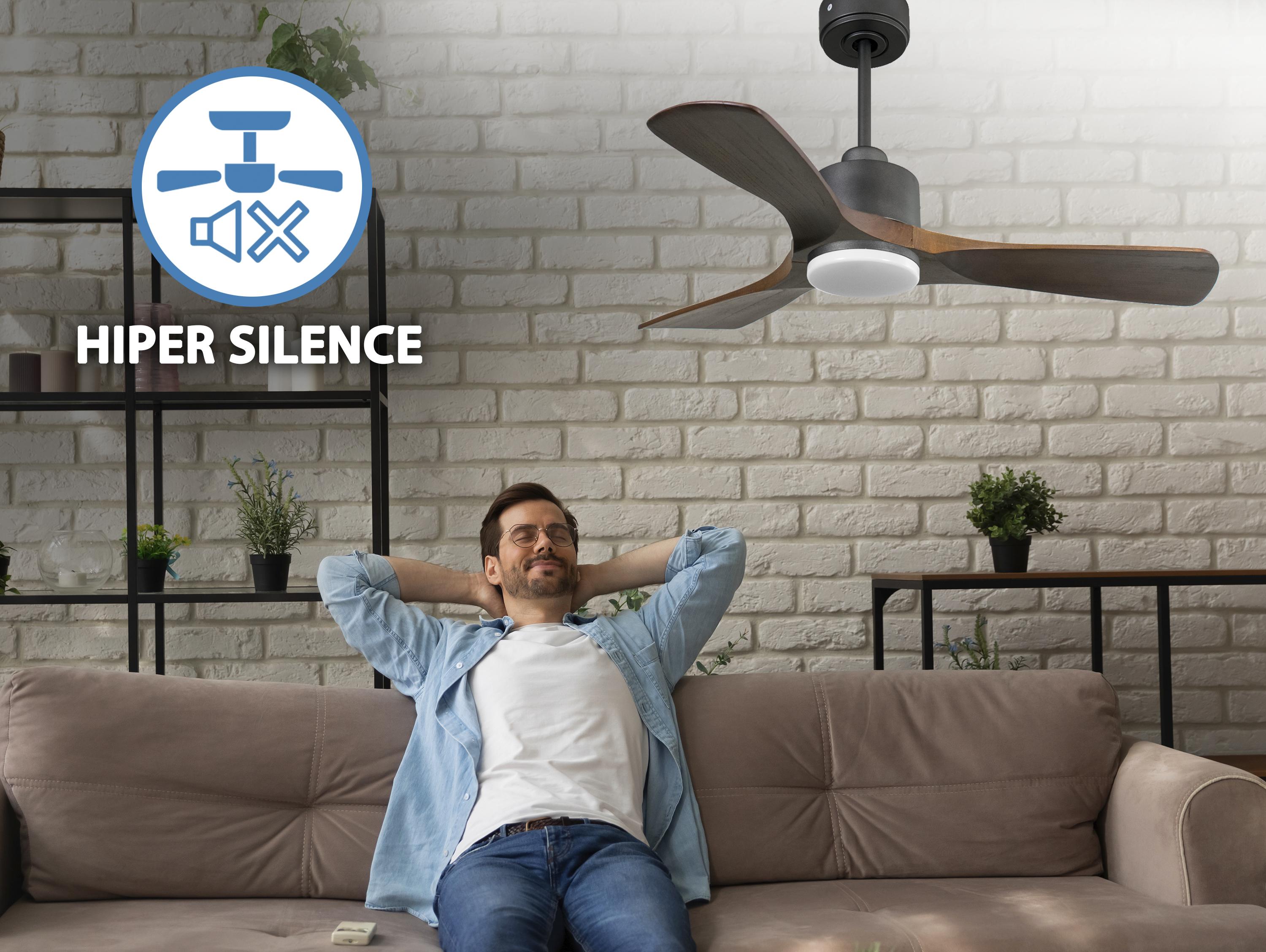   Ventilateur de plafond Réversible  Thermostat Dimmable Wifi Moteur à courant continu Toits en pente Télécommande Lumière à trois tons Hypersilence Mémoire