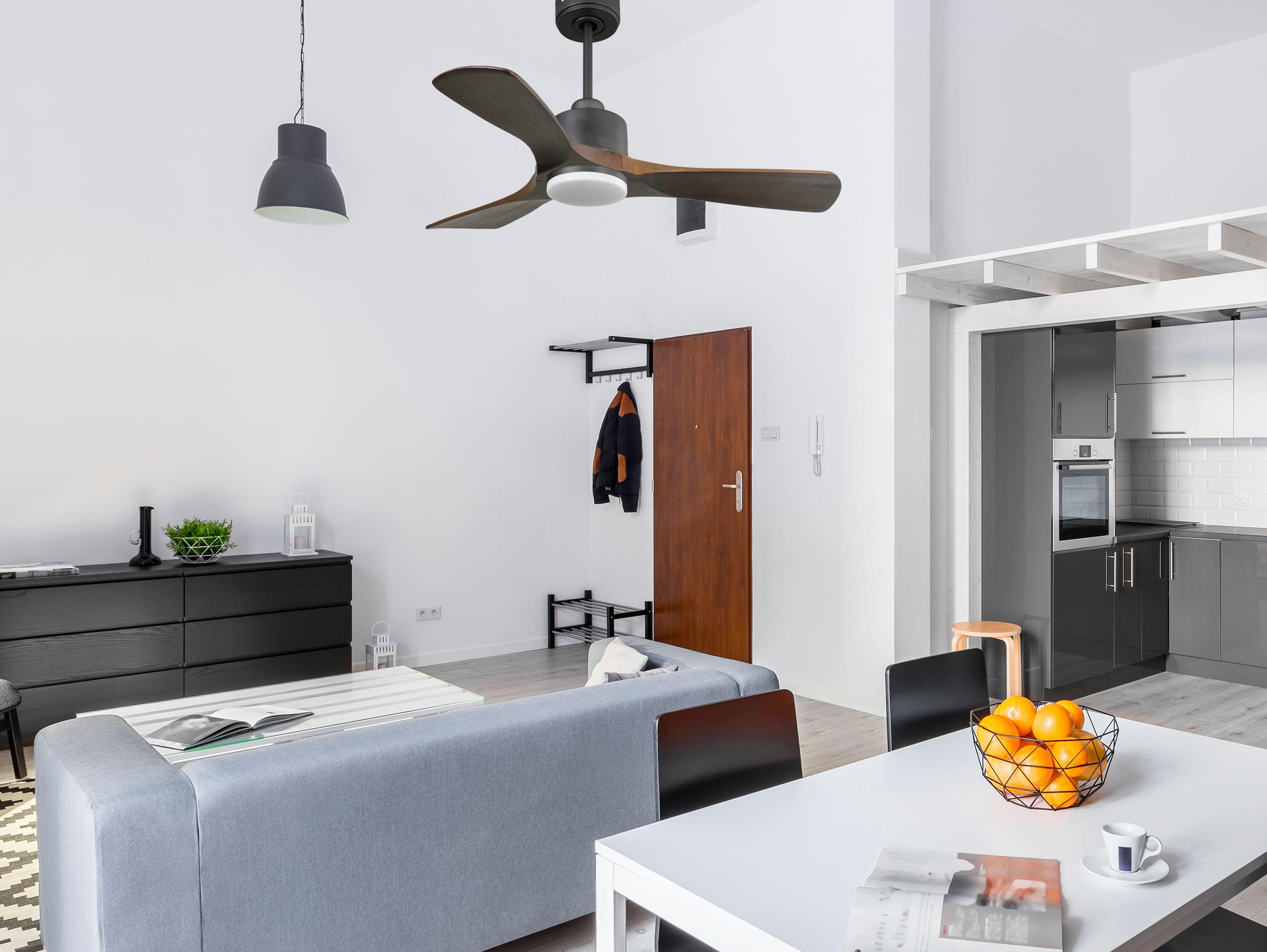 Ventilateur de plafond Réversible  Thermostat Dimmable Wifi Moteur à courant continu Toits en pente Télécommande Lumière à trois tons Hypersilence Mémoire