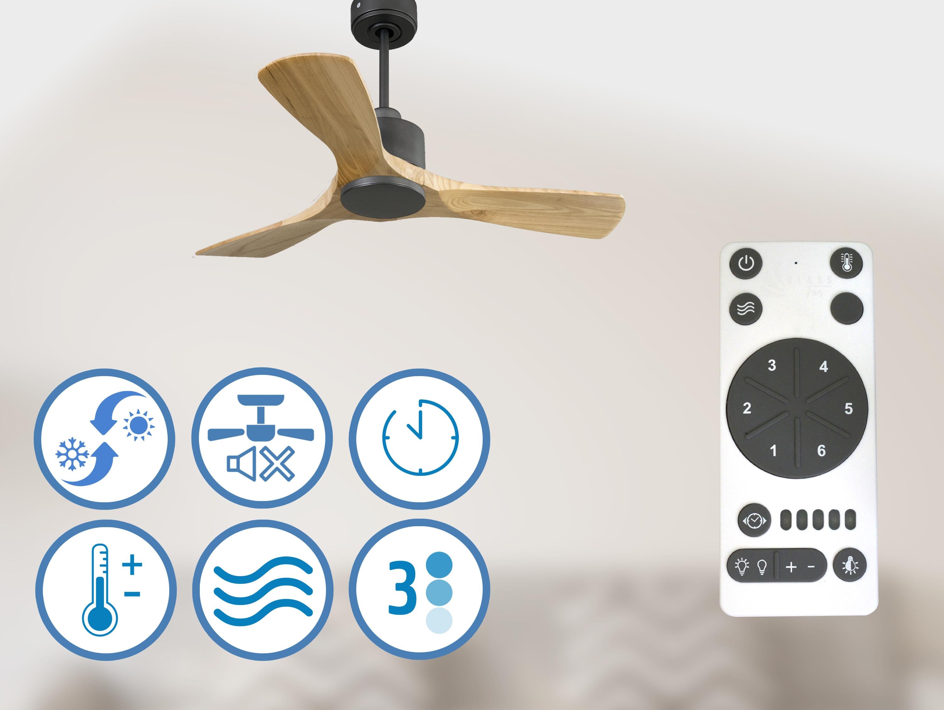 RarotongaD106C0365200: Ventilateur de plafond Réversible  Thermostat Wifi Moteur à courant continu Toits en pente Télécommande Hypersilence Mémoire
