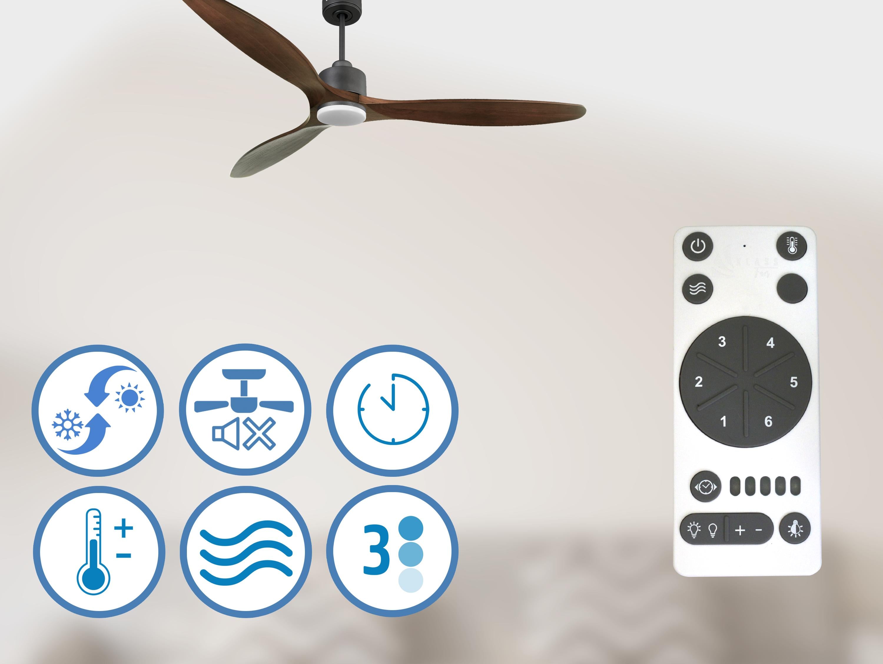 SabaD166C03LED65266: Ventilateur de plafond Réversible  Thermostat Dimmable Wifi Moteur à courant continu Toits en pente Télécommande Lumière à trois tons Hypersilence Mémoire