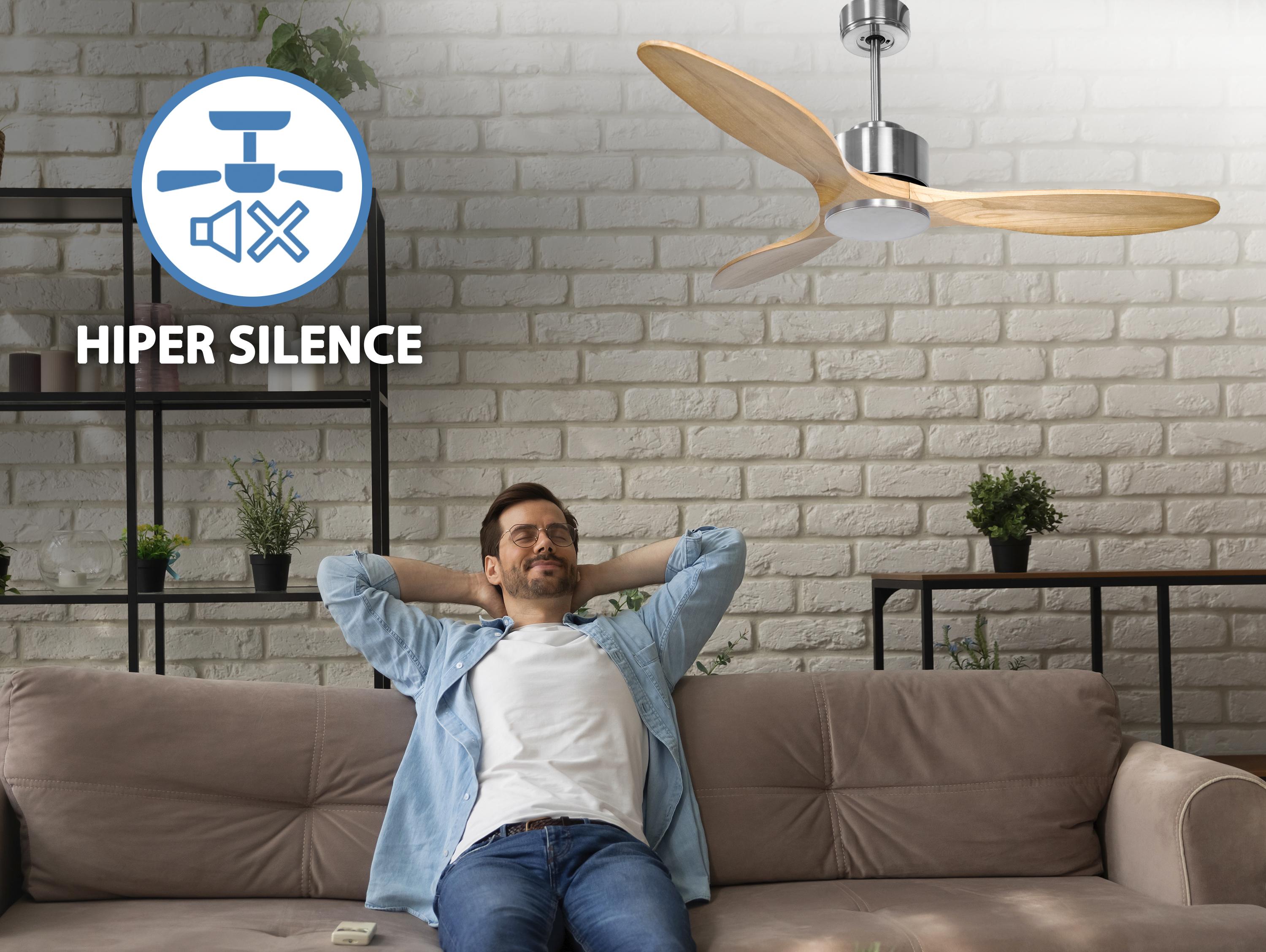 Salamis D132 C02 66416: Ventilateur de plafond Réversible  Thermostat Wifi Moteur à courant continu Toits en pente Télécommande Hypersilence Mémoire Shopify Vendible (AUTOMATIQUE)