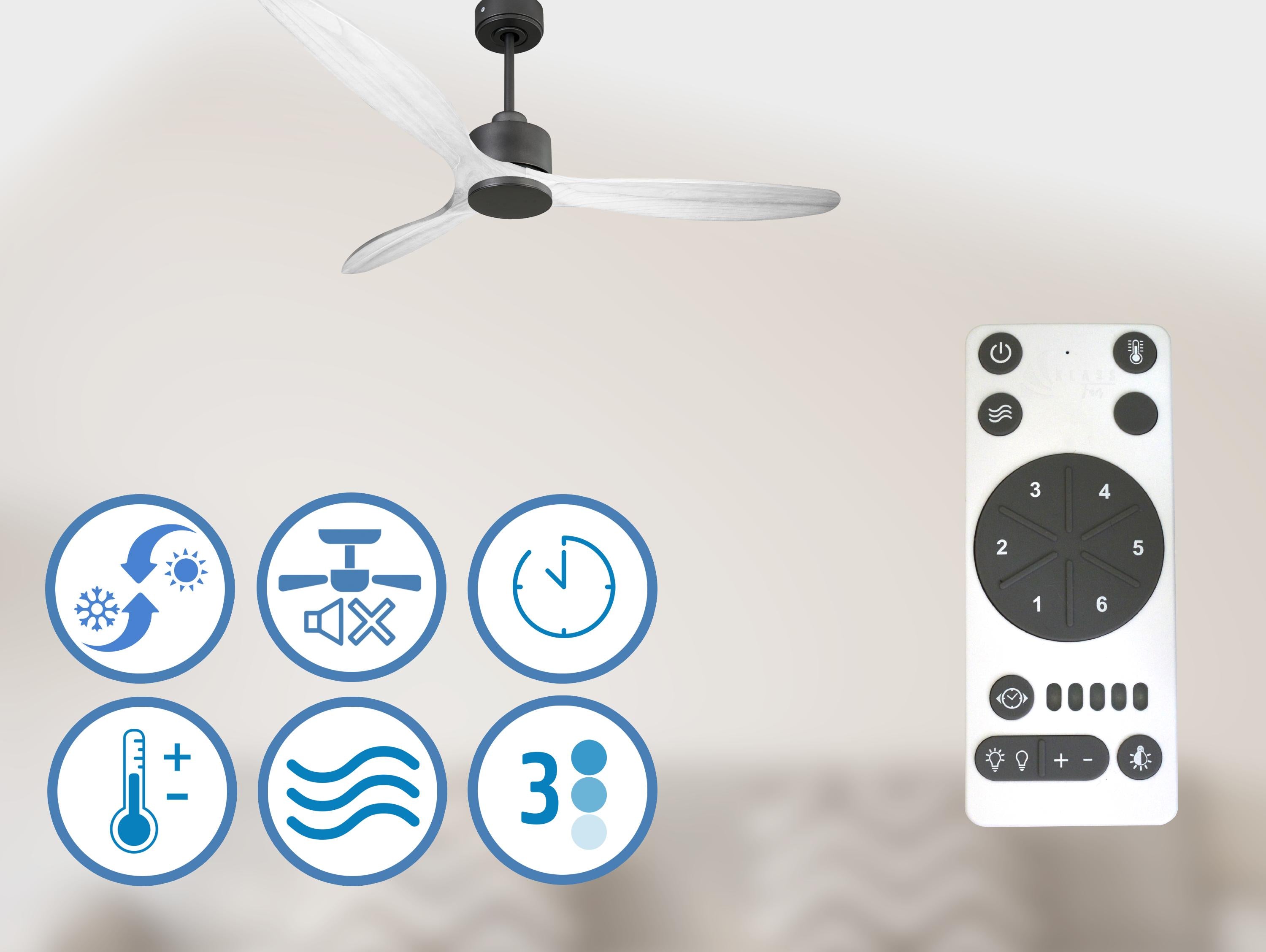 Ventilateur de plafond Réversible  Thermostat Wifi Moteur à courant continu Toits en pente Télécommande Hypersilence Mémoire