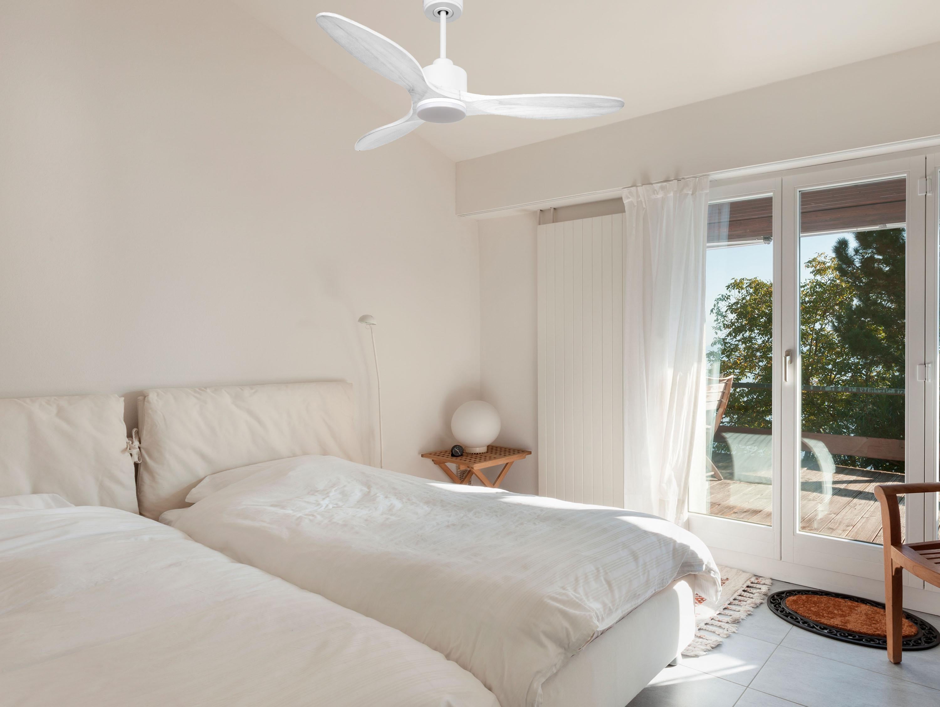   Ventilateur de plafond Réversible  Thermostat Dimmable Wifi Moteur à courant continu Toits en pente Télécommande Lumière à trois tons Hypersilence Mémoire