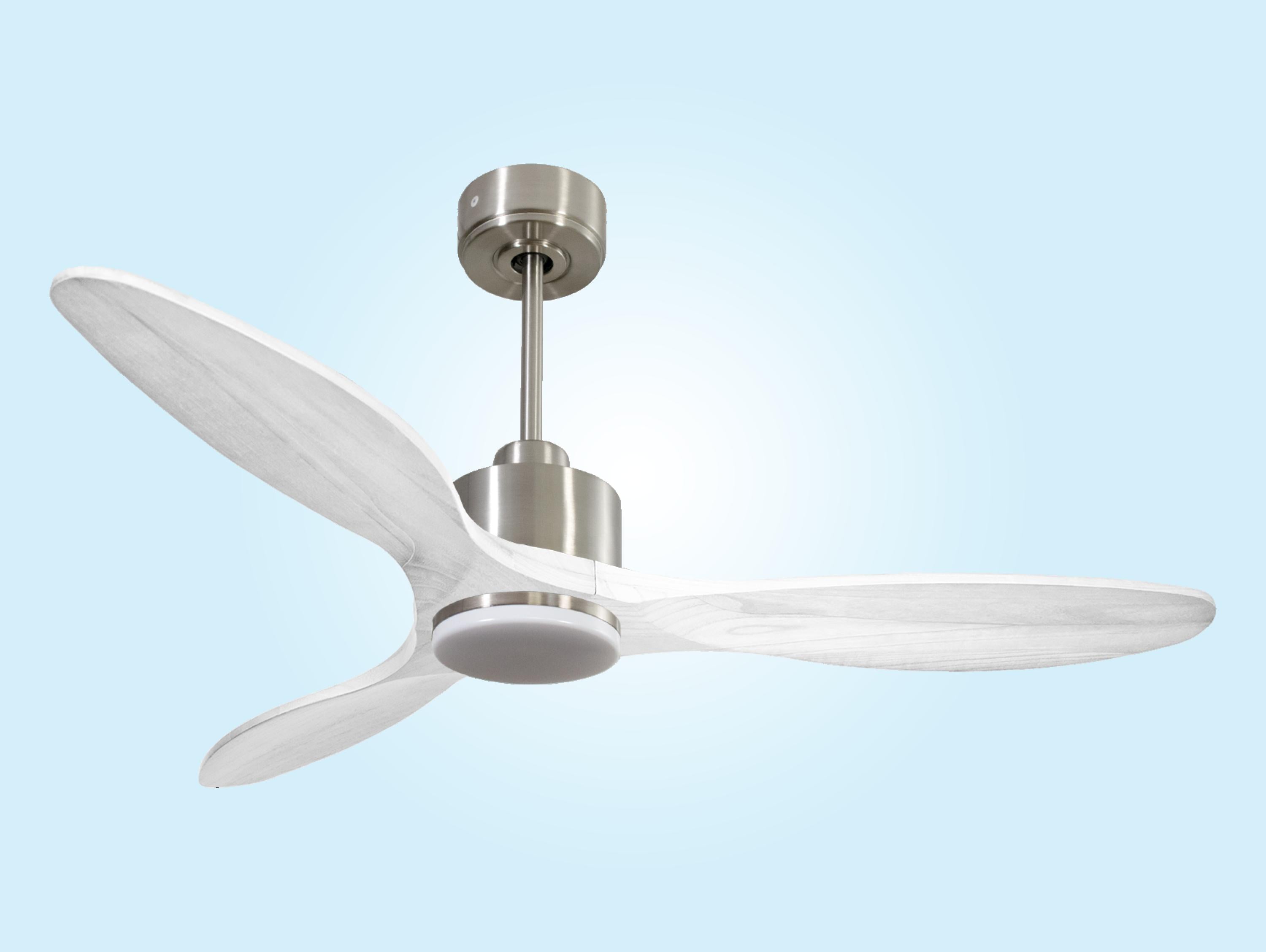 SantoriniD132C03LED65052: Ventilateur de plafond Réversible  Thermostat Dimmable Wifi Moteur à courant continu Toits en pente Télécommande Lumière à trois tons Hypersilence Mémoire