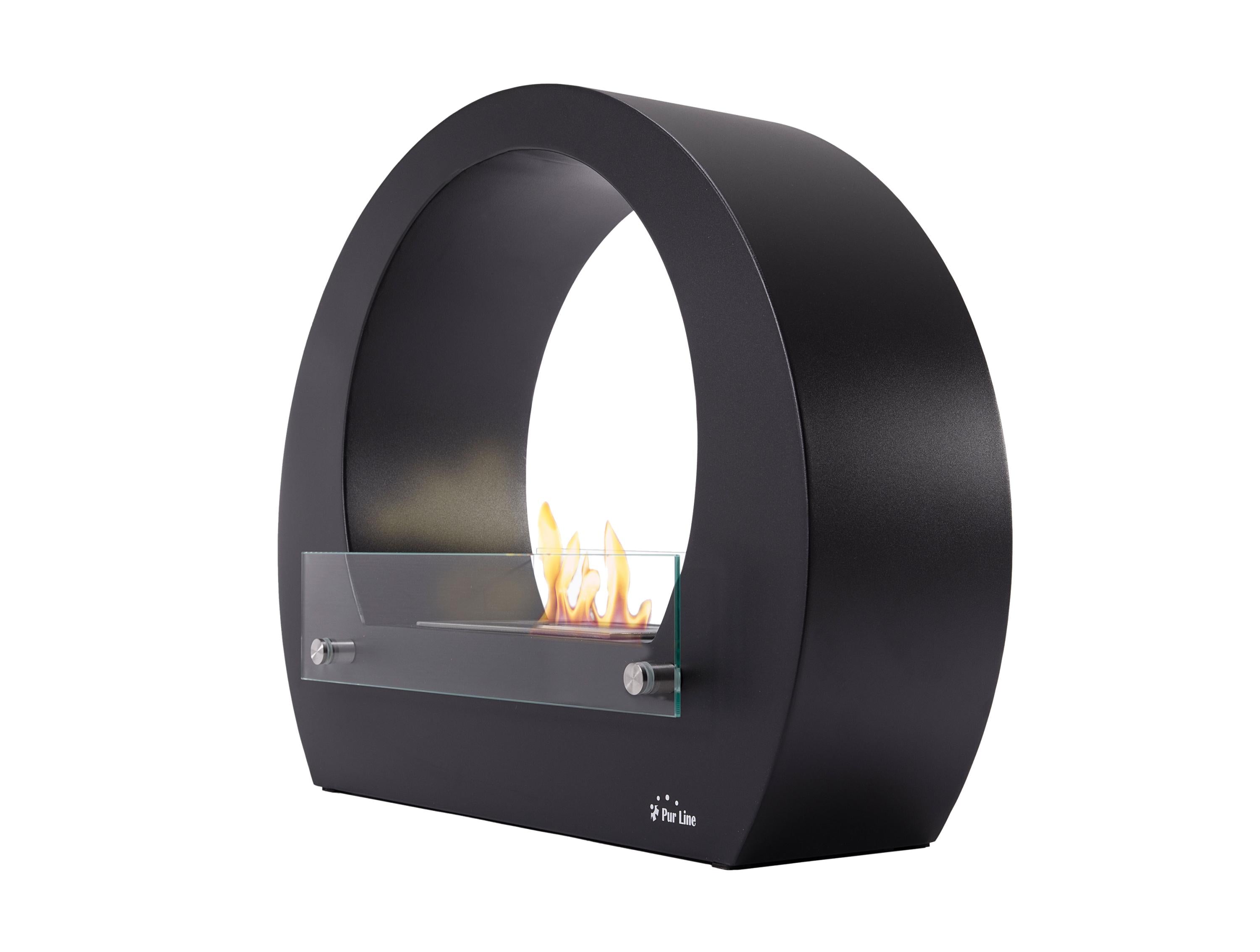 Cheminée à l'éthanol au sol en acier noir et flamme réglable