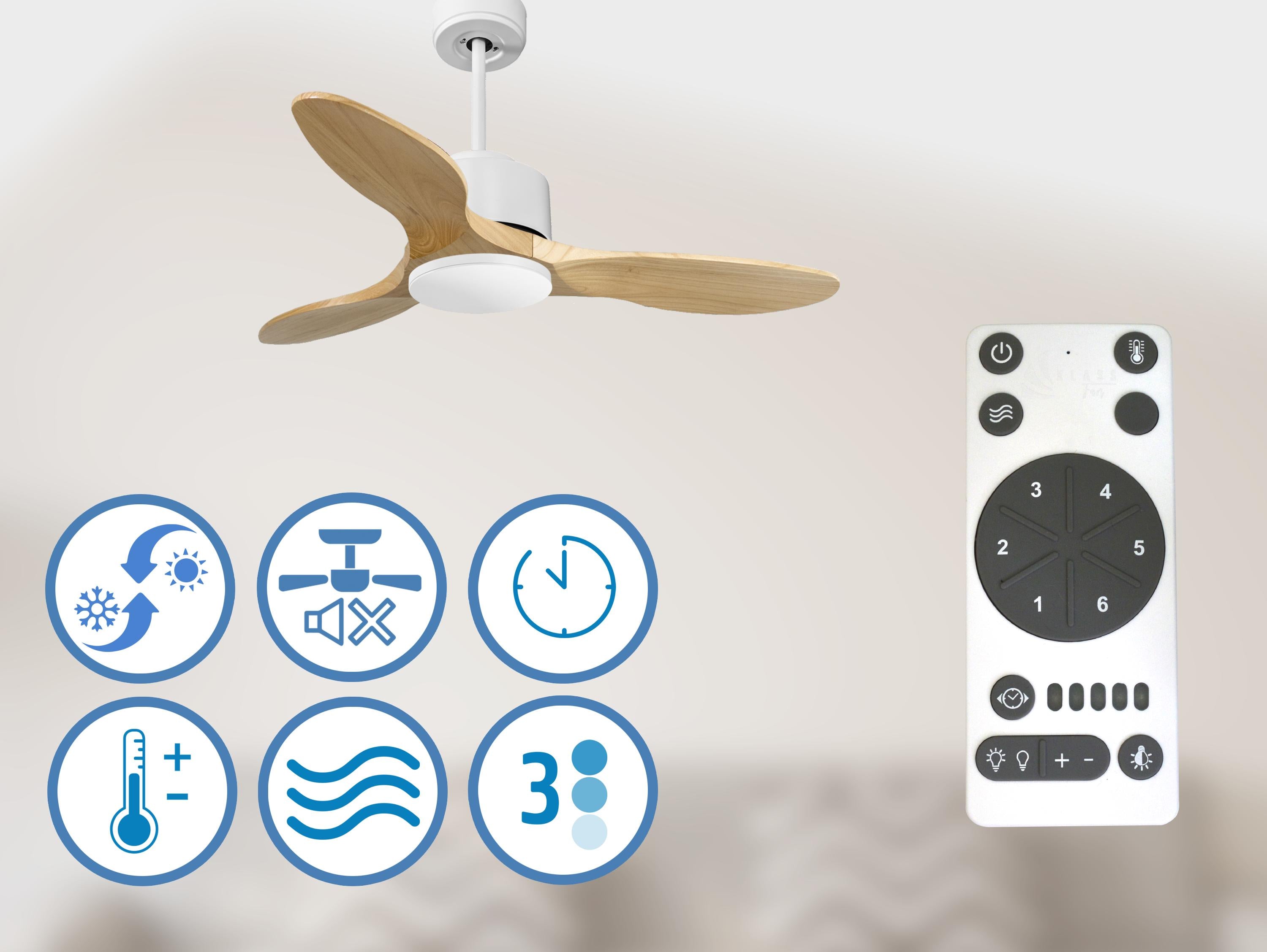 Spetses D106 C02 66047: Ventilateur de plafond Wifi Moteur à courant continu Télécommande Hypersilence Mémoire Shopify Vendible (AUTOMATIQUE)