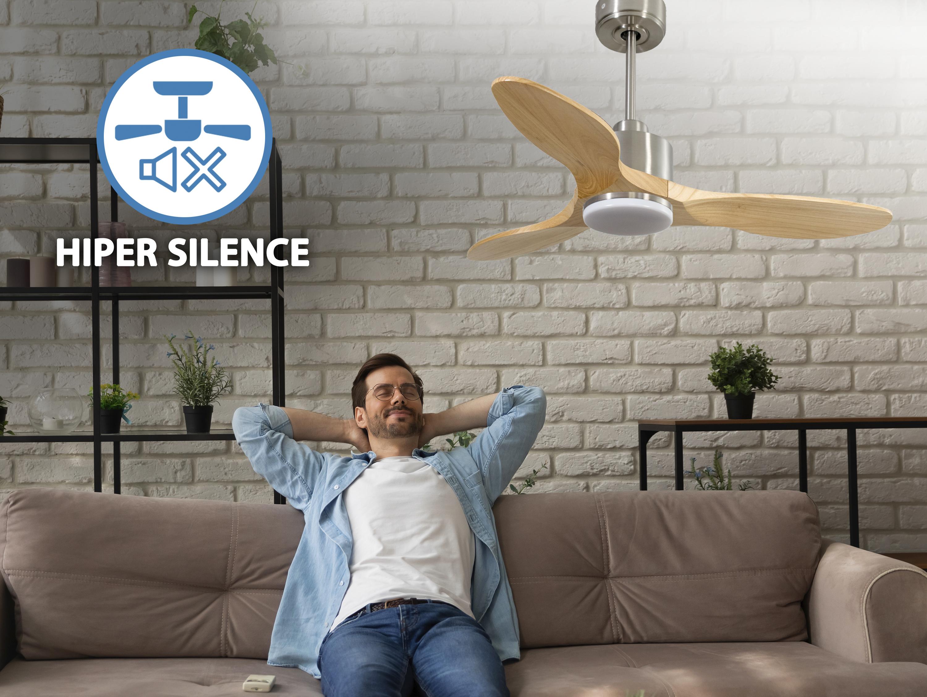   Ventilateur de plafond Réversible  Thermostat Dimmable Wifi Moteur à courant continu Toits en pente Télécommande Lumière à trois tons Hypersilence Mémoire